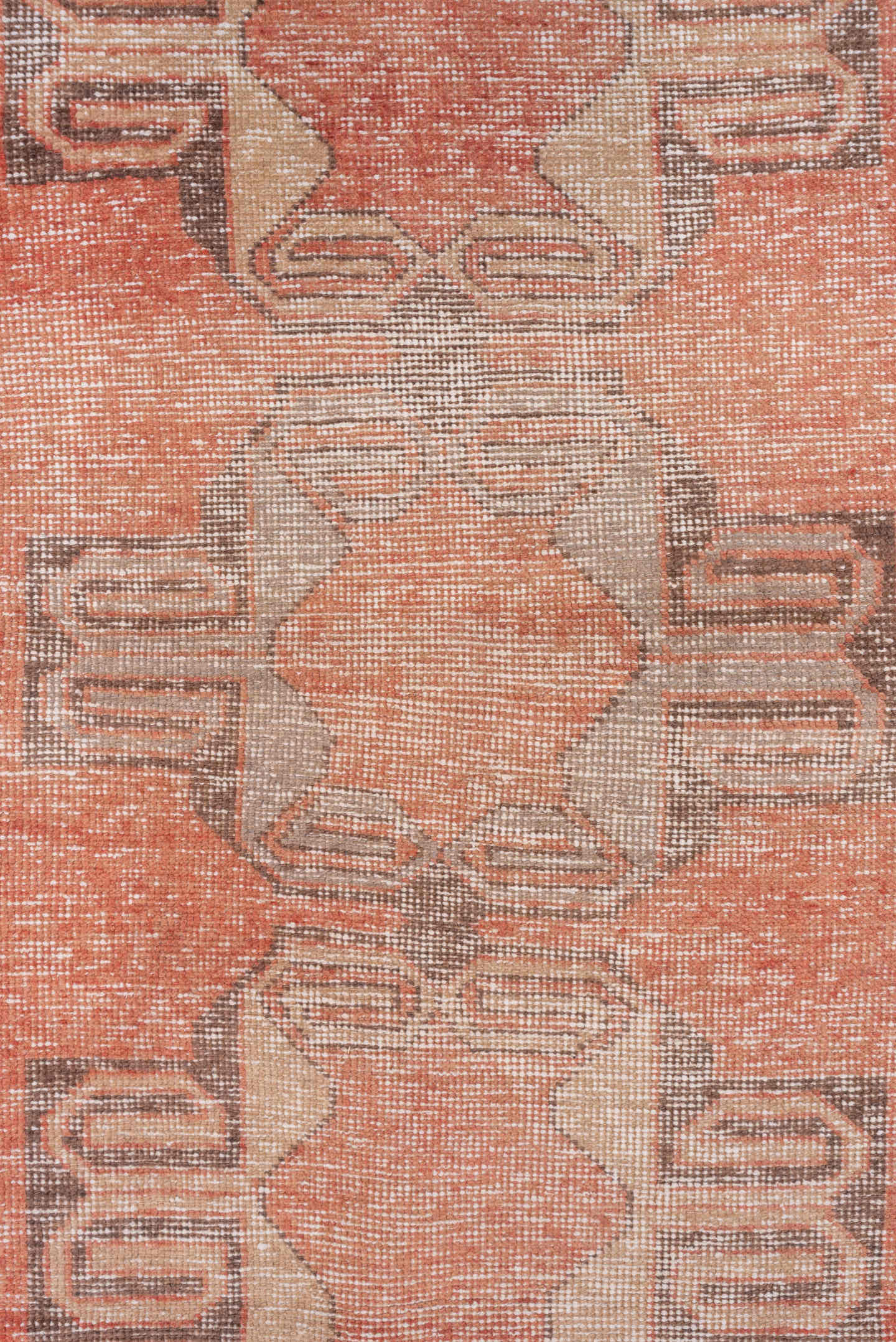 3' x 8' one-of-a-kind handmade vintage Oushak runner rug. Color palette: coral, taupe, ivory, charcoal, rose, camel