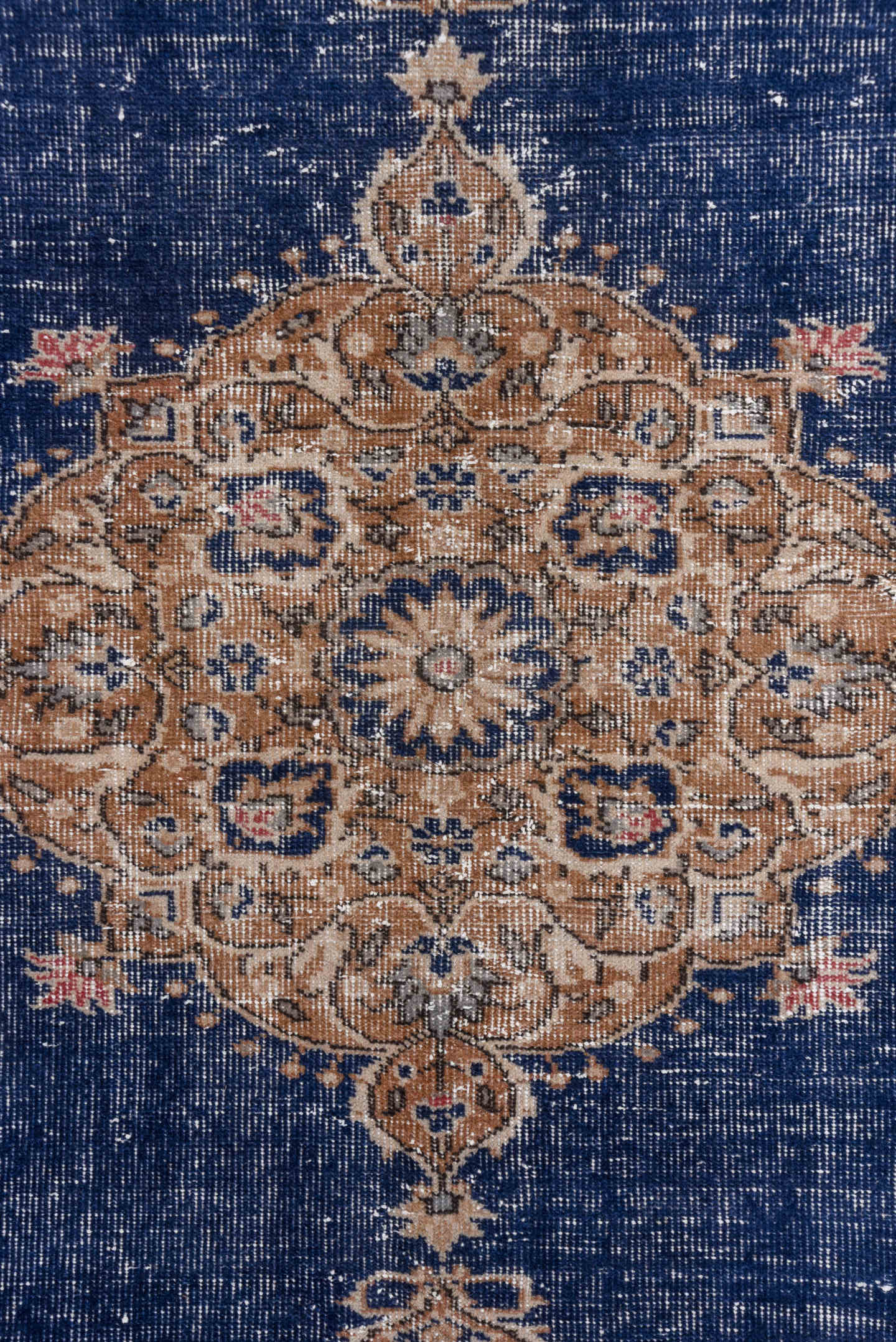 4' x 6' one-of-a-kind handmade vintage Oushak small size rug. Color palette: navy, camel, ivory, taupe, dusty rose, slate