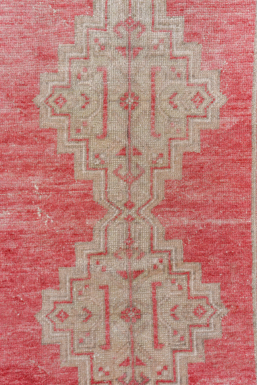 3' x 6' one-of-a-kind handmade vintage Oushak small size rug. Color palette: rose, ivory, blush, taupe, beige, pink, red