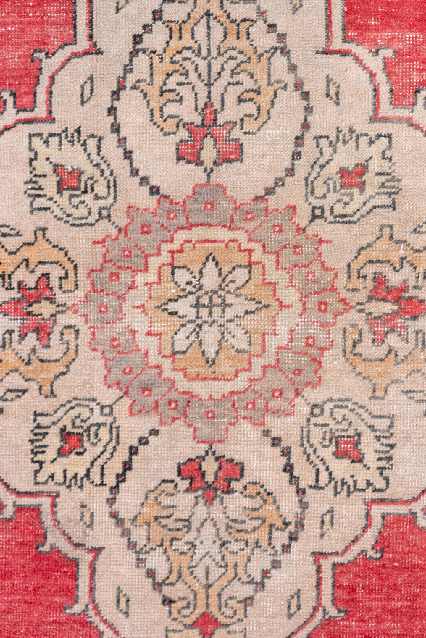 3' x 7' one-of-a-kind handmade vintage Oushak runner rug. Color palette: coral, ivory, charcoal, blush, taupe, rose