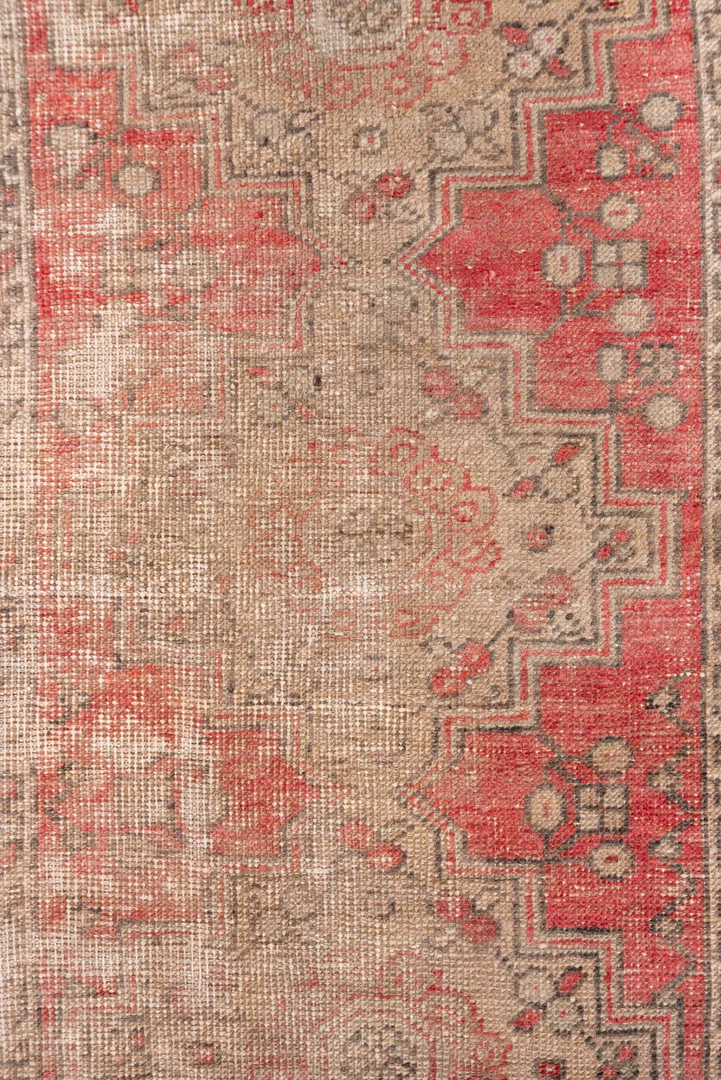 2' x 9' one-of-a-kind handmade vintage Oushak runner rug. Color palette: taupe, coral, beige, ivory, rose, gray, terracotta