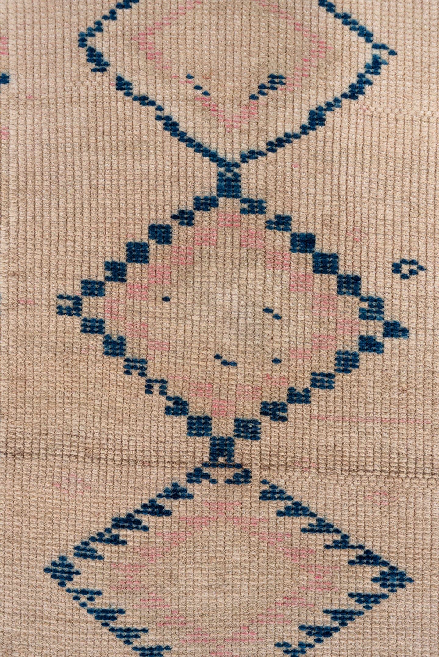 2' x 11' one-of-a-kind handmade vintage Oushak runner rug. Color palette: ivory, blue, pink, taupe, brown, beige, gray