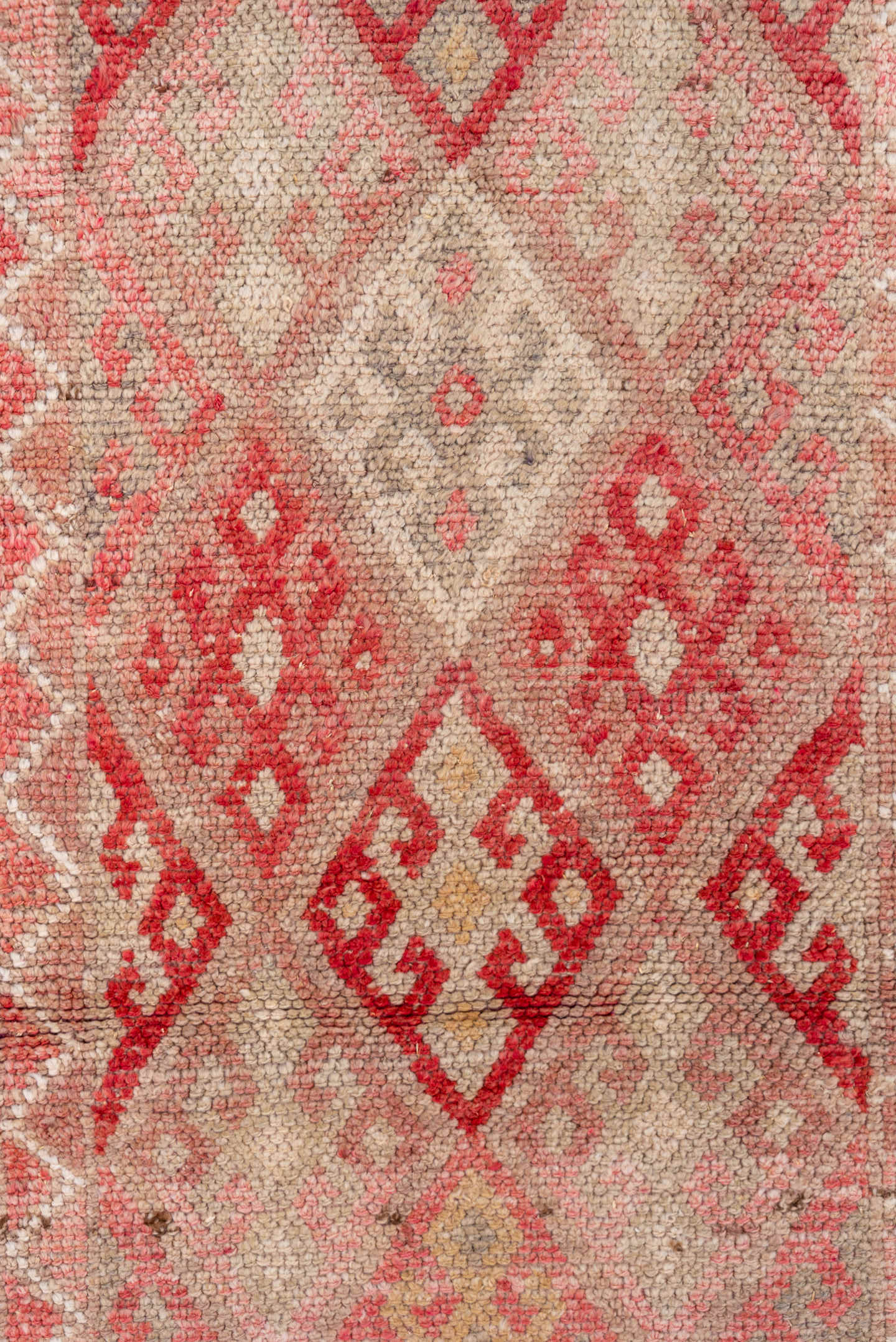 3' x 11' one-of-a-kind handmade vintage Oushak runner rug. Color palette: blush, ivory, coral, rose, taupe, camel, pink