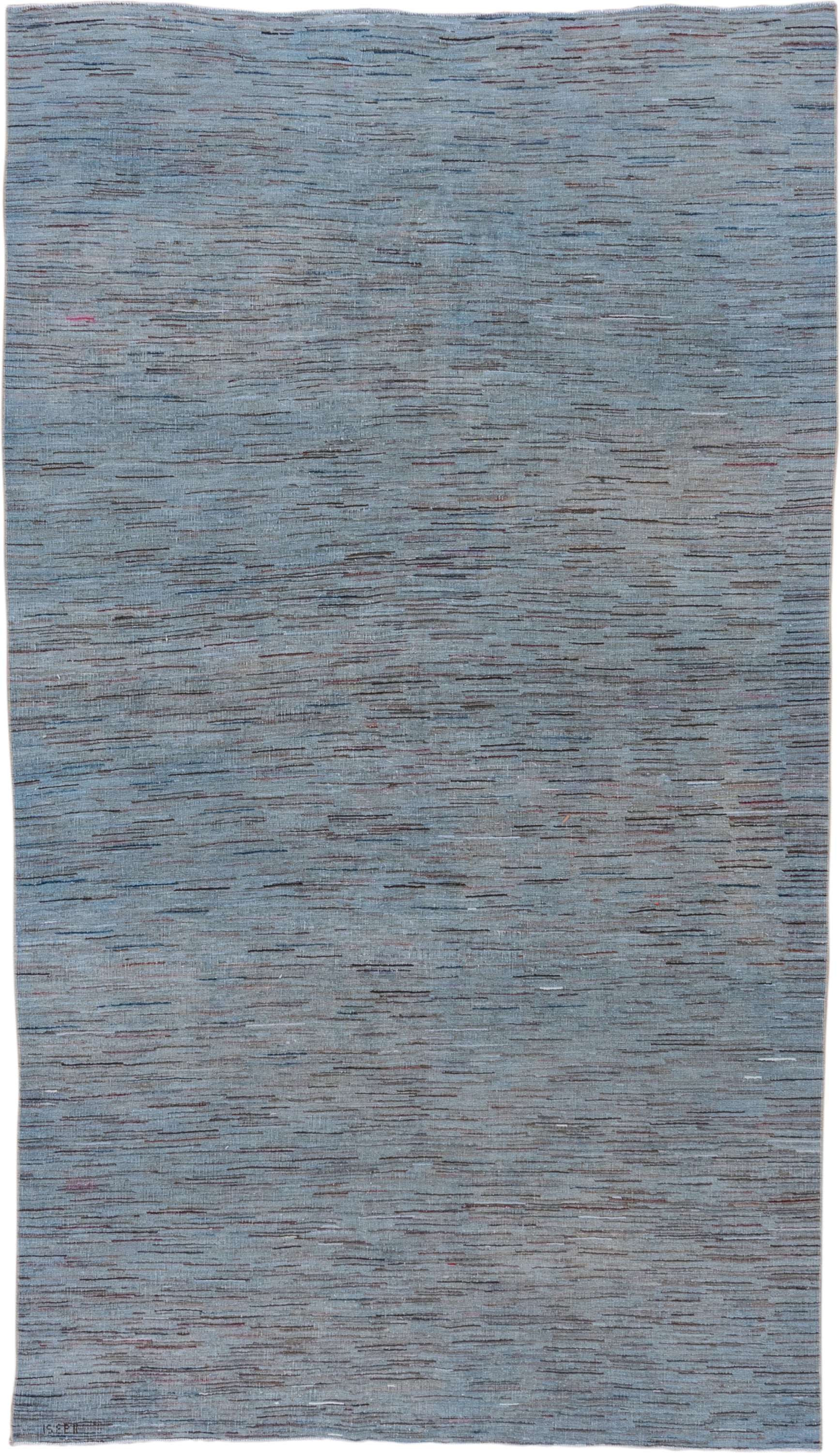 5' x 9' one-of-a-kind handmade vintage Oushak medium size rug. Color palette: pale blue, sky blue, slate, taupe, rose