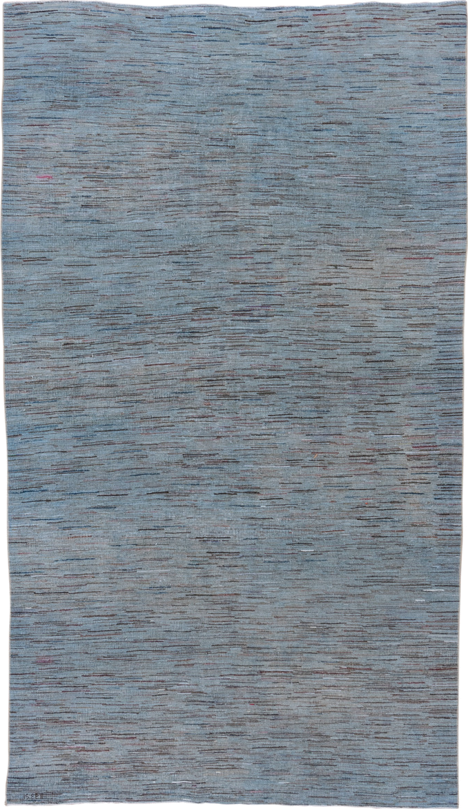 5' x 9' one-of-a-kind handmade vintage Oushak medium size rug. Color palette: pale blue, sky blue, slate, taupe, rose