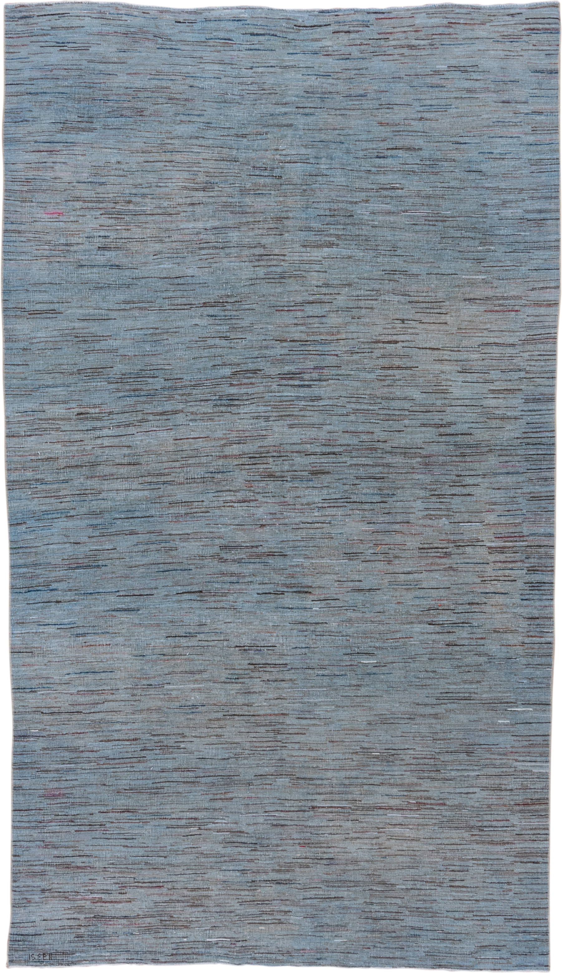 5' x 9' one-of-a-kind handmade vintage Oushak medium size rug. Color palette: pale blue, sky blue, slate, taupe, rose