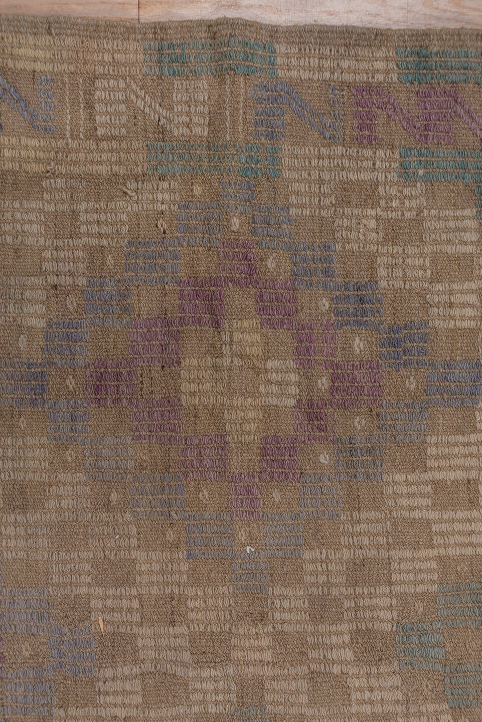 6' x 8' one-of-a-kind handmade vintage Jijim medium size rug. Color palette: taupe, beige, lavender, slate, teal, gray