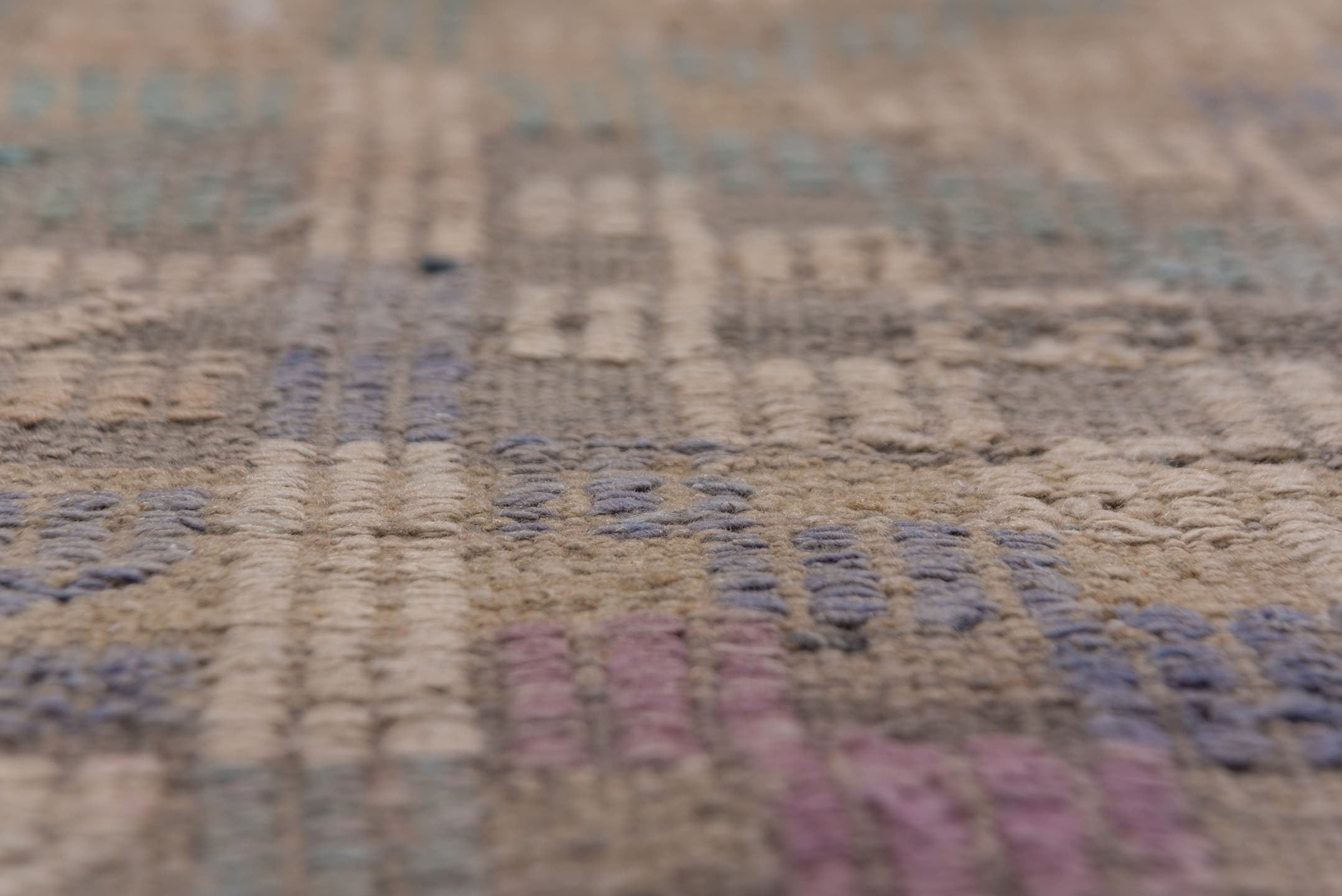 6' x 8' one-of-a-kind handmade vintage Jijim medium size rug. Color palette: taupe, beige, lavender, slate, teal, gray