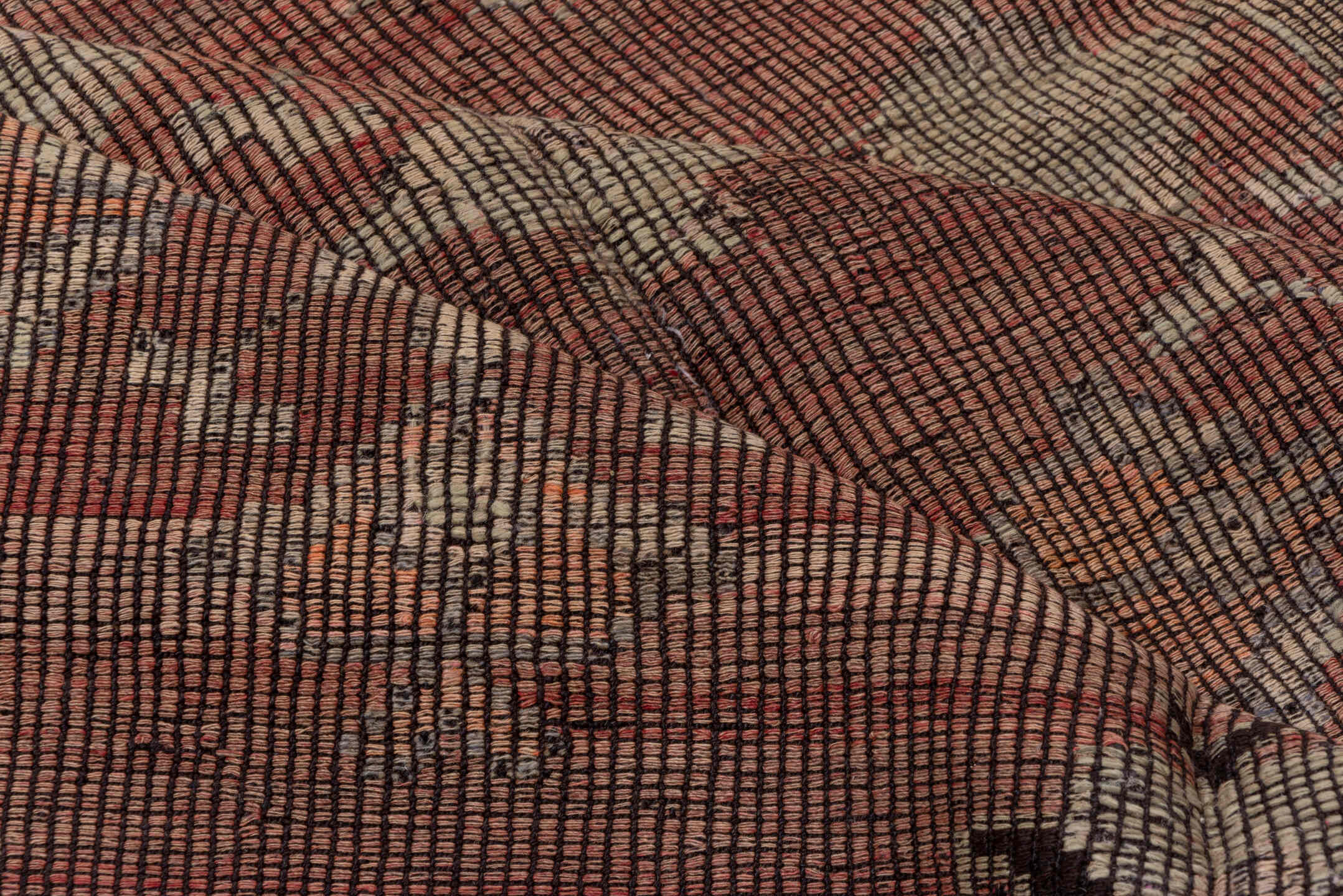 6' x 8' one-of-a-kind handmade vintage Jijim medium size rug. Color palette: black, brown, gray, pink, red, redwood