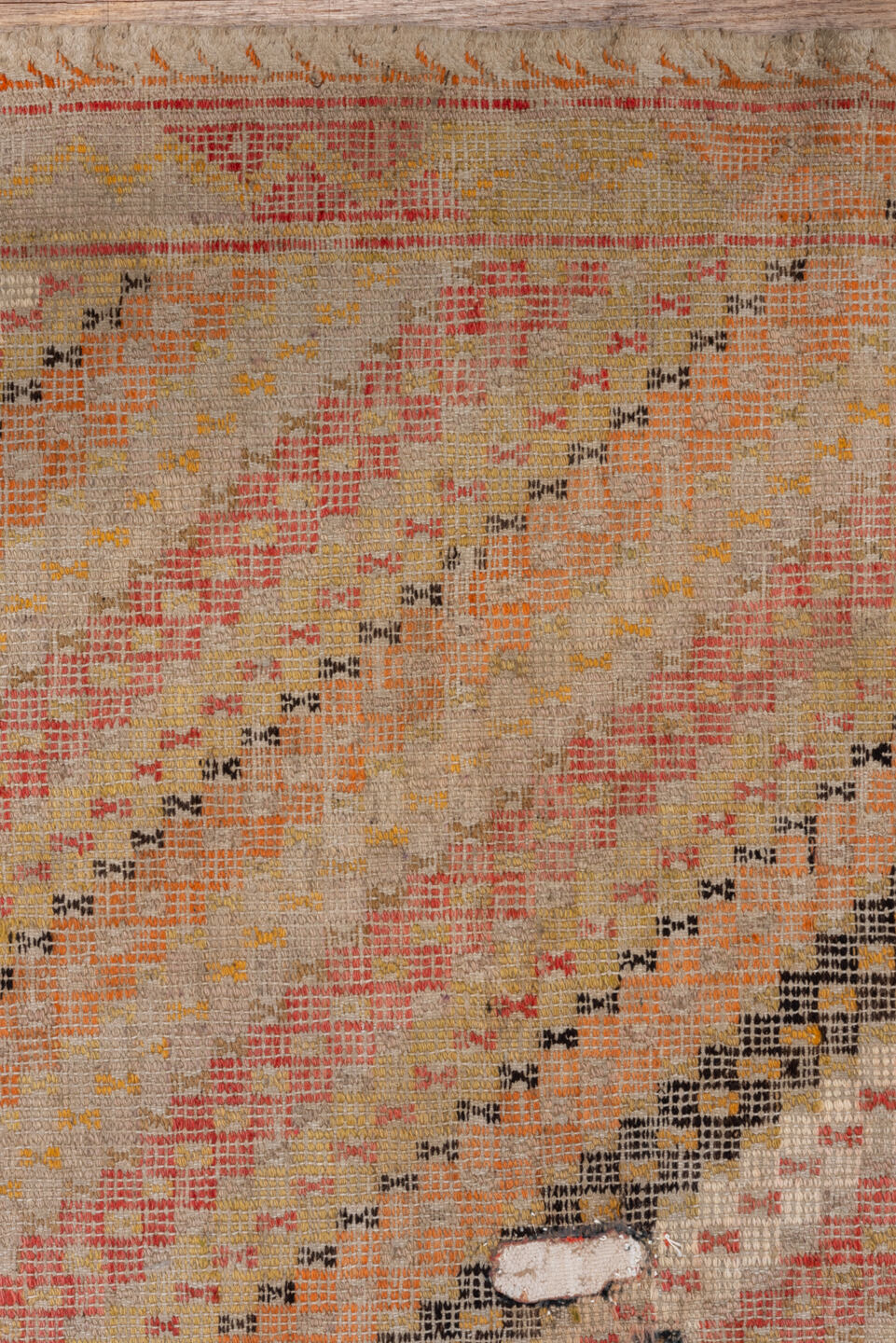 5' x 8' one-of-a-kind handmade vintage Jijim medium size rug. Color palette: brown, gray, light gray, off-white, pink