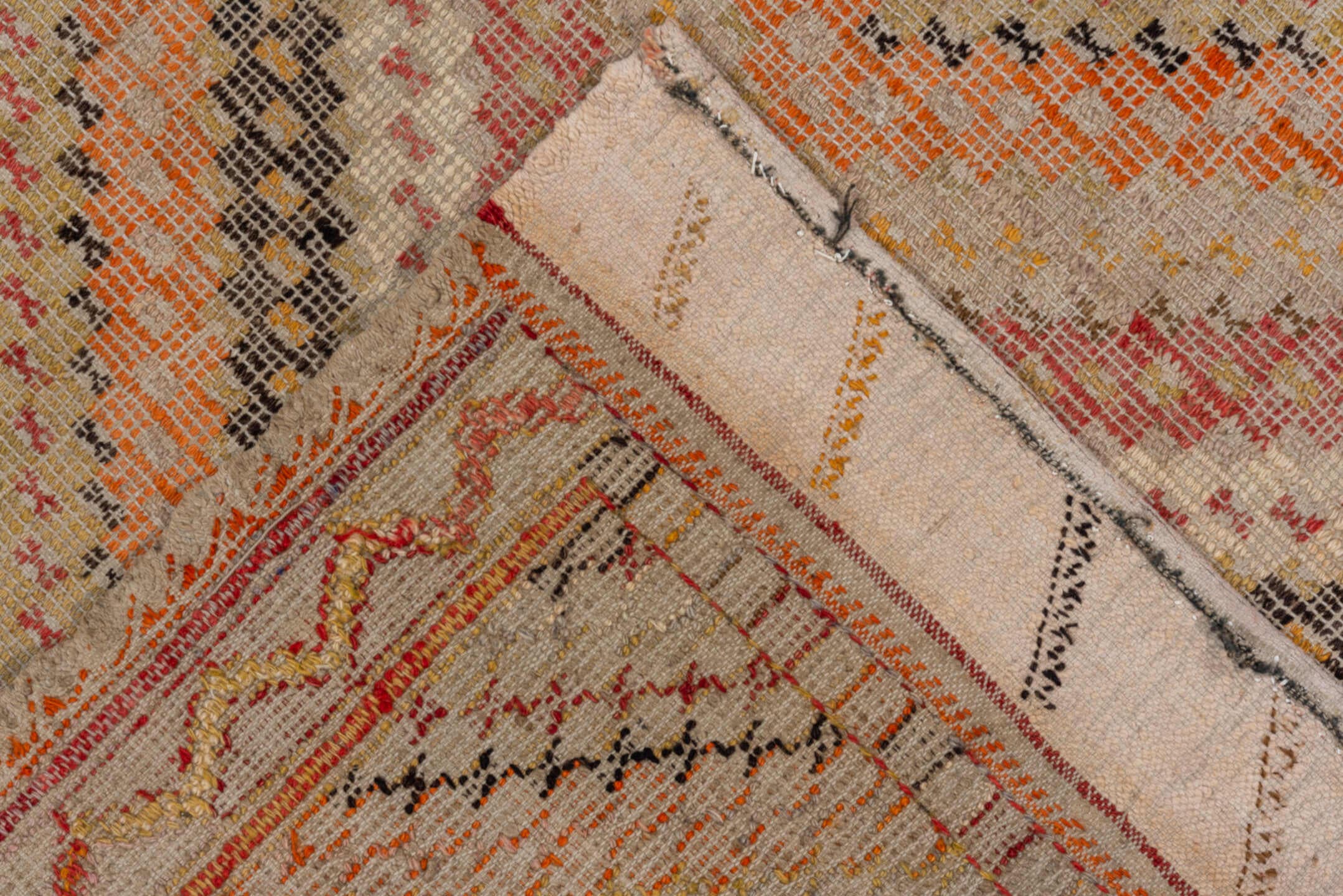 5' x 8' one-of-a-kind handmade vintage Jijim medium size rug. Color palette: ivory, blush, peach, apricot, charcoal, sand