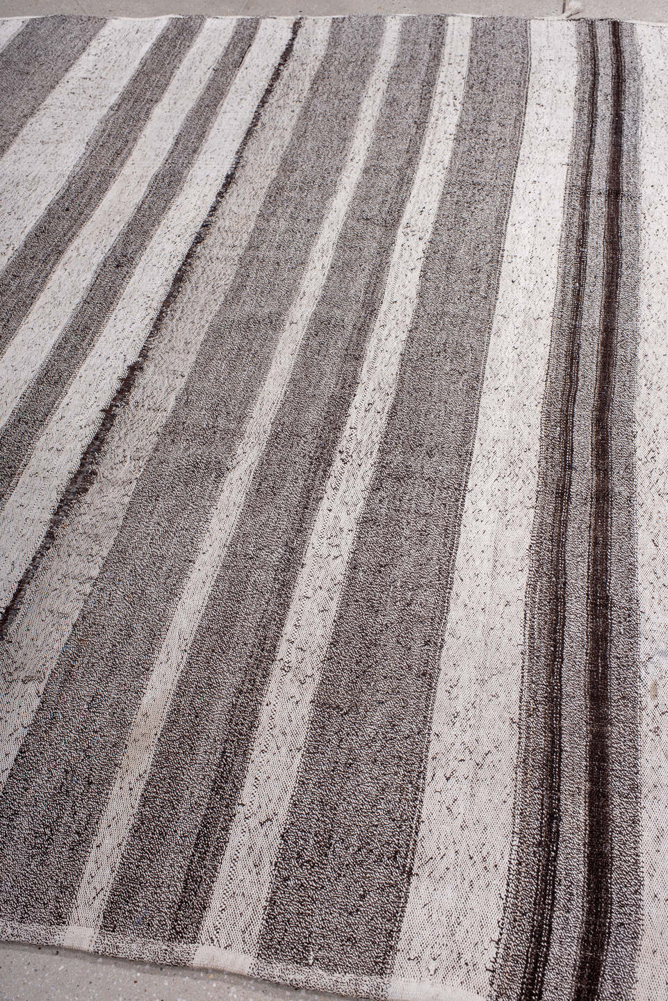 7' x 8' one-of-a-kind handmade vintage Kilim rug. Color palette: black, brown, dark gray, gainsboro, gray, light gray