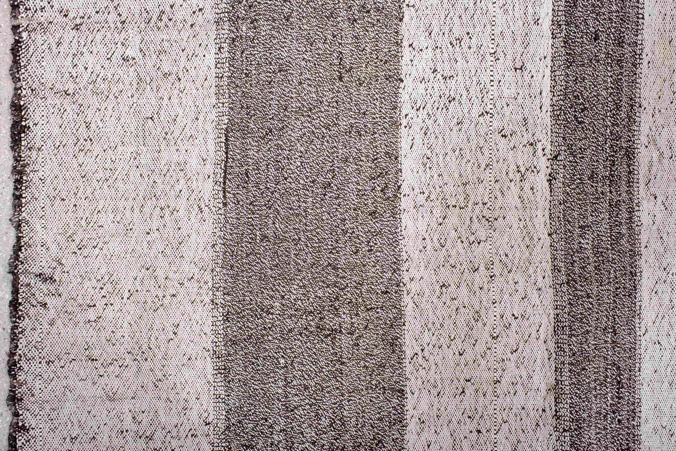 7' x 8' one-of-a-kind handmade vintage Kilim rug. Color palette: black, brown, dark gray, gainsboro, gray, light gray