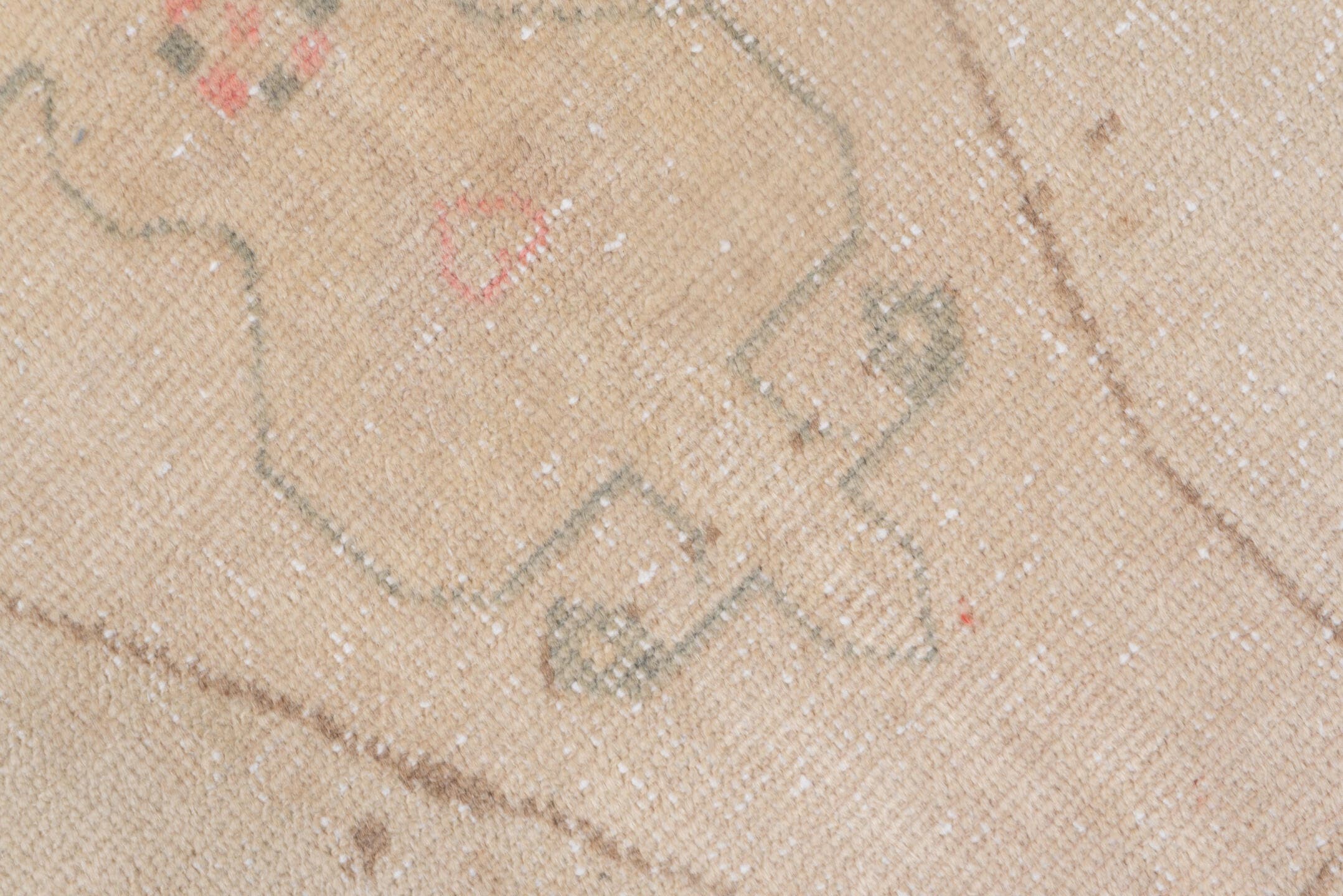 4' x 6' one-of-a-kind handmade vintage Oushak small size rug. Color palette: beige, taupe, blush, sage, brown, ivory, gray