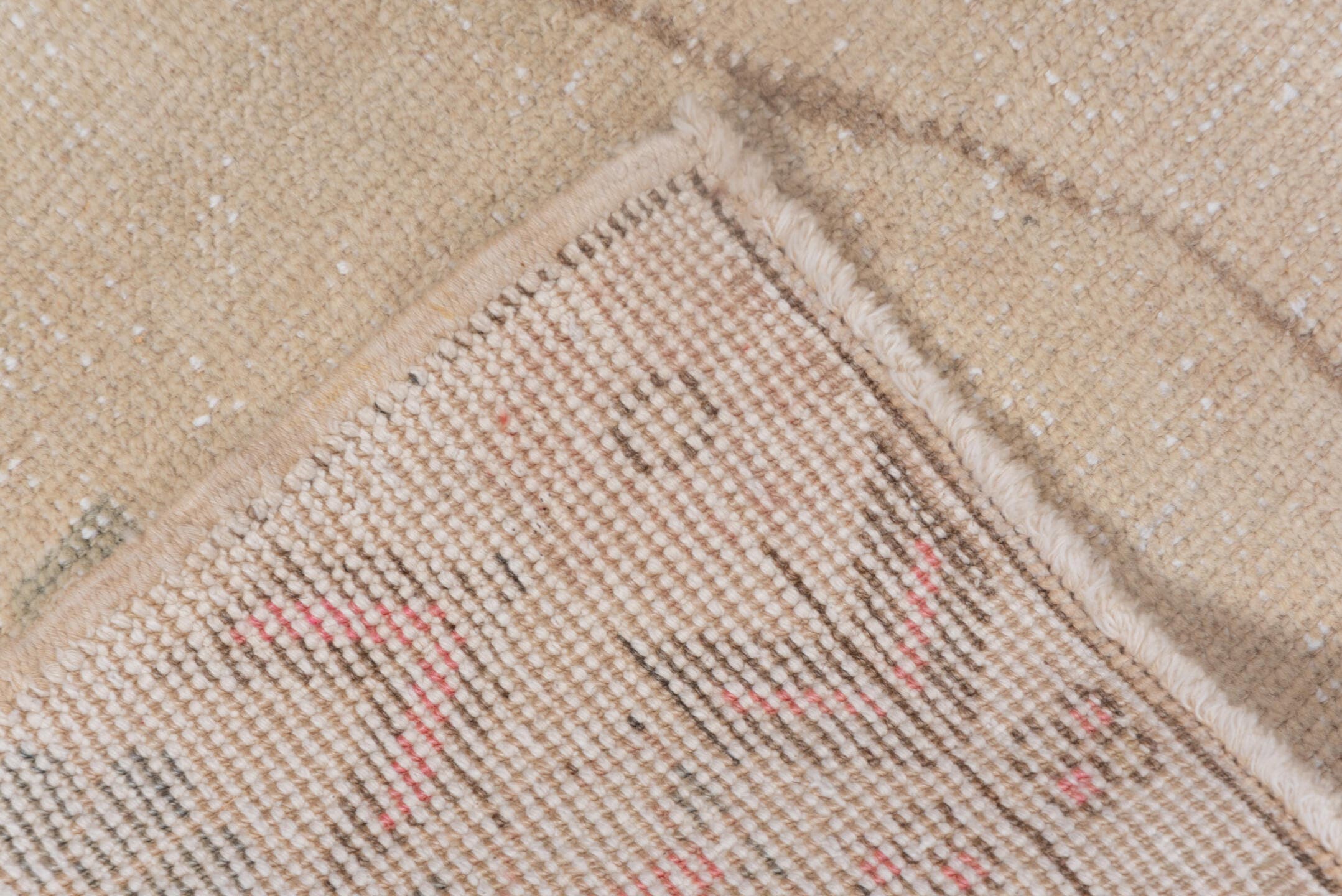 4' x 6' one-of-a-kind handmade vintage Oushak small size rug. Color palette: beige, taupe, blush, sage, brown, ivory, gray