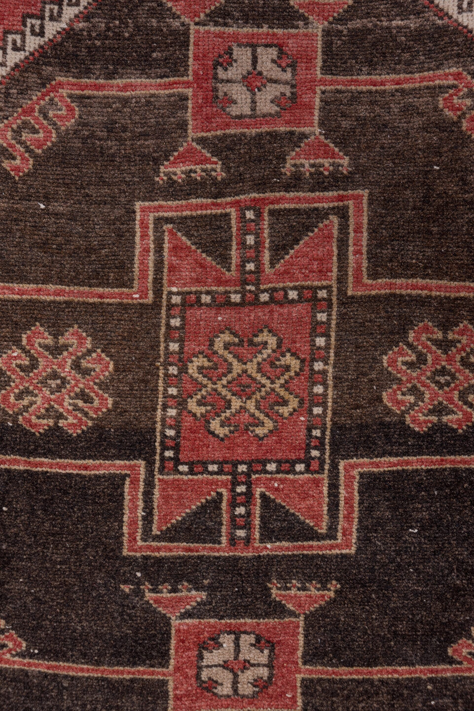 4' x 11' one-of-a-kind handmade vintage Oushak runner rug. Color palette: rust, charcoal, ivory, rose, burgundy, taupe