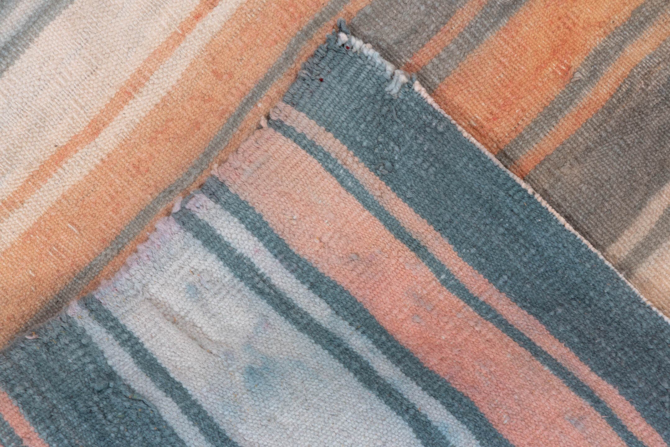 2' x 3' one-of-a-kind handmade vintage Kilim small size rug. Color palette: ivory, slate, terra cotta, taupe, charcoal, gray