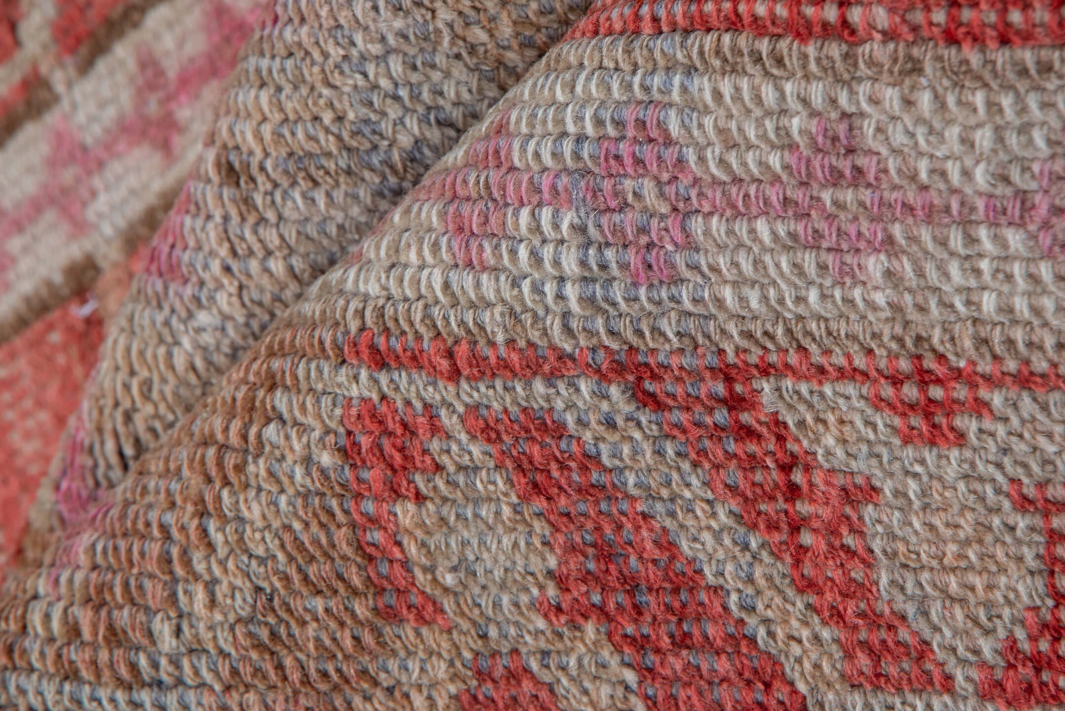 2' x 12' one-of-a-kind handmade vintage Oushak runner rug. Color palette: rose, ivory, blush, terra cotta, taupe, camel