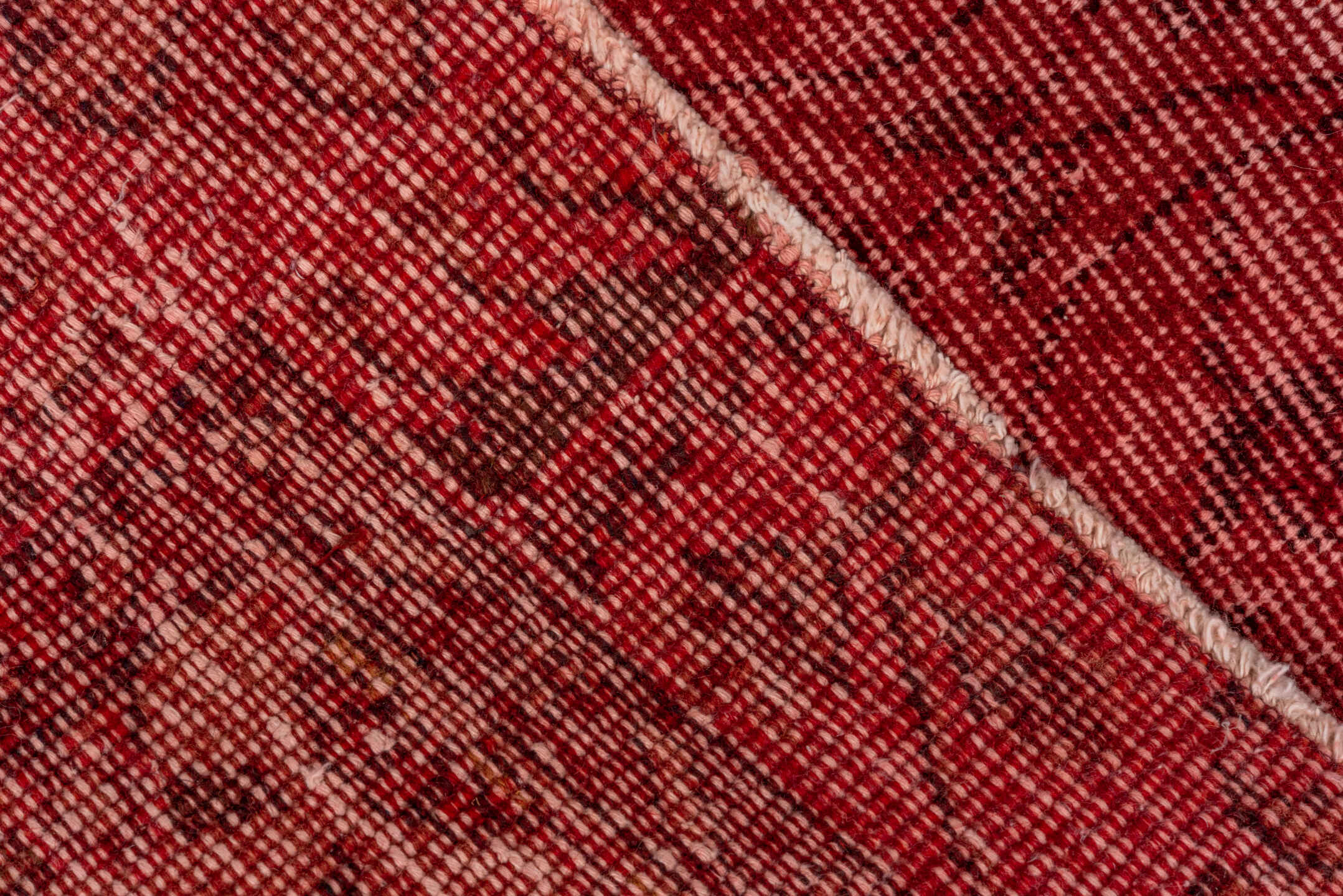 2' x 8' one-of-a-kind handmade vintage Overdyed runner rug. Color palette: crimson, rose, burgundy, blush, red, pink