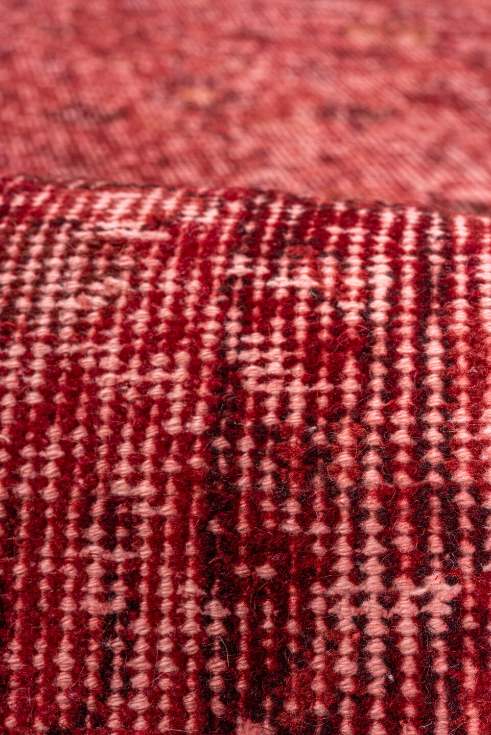 2' x 8' one-of-a-kind handmade vintage Overdyed runner rug. Color palette: crimson, rose, burgundy, blush, red, pink