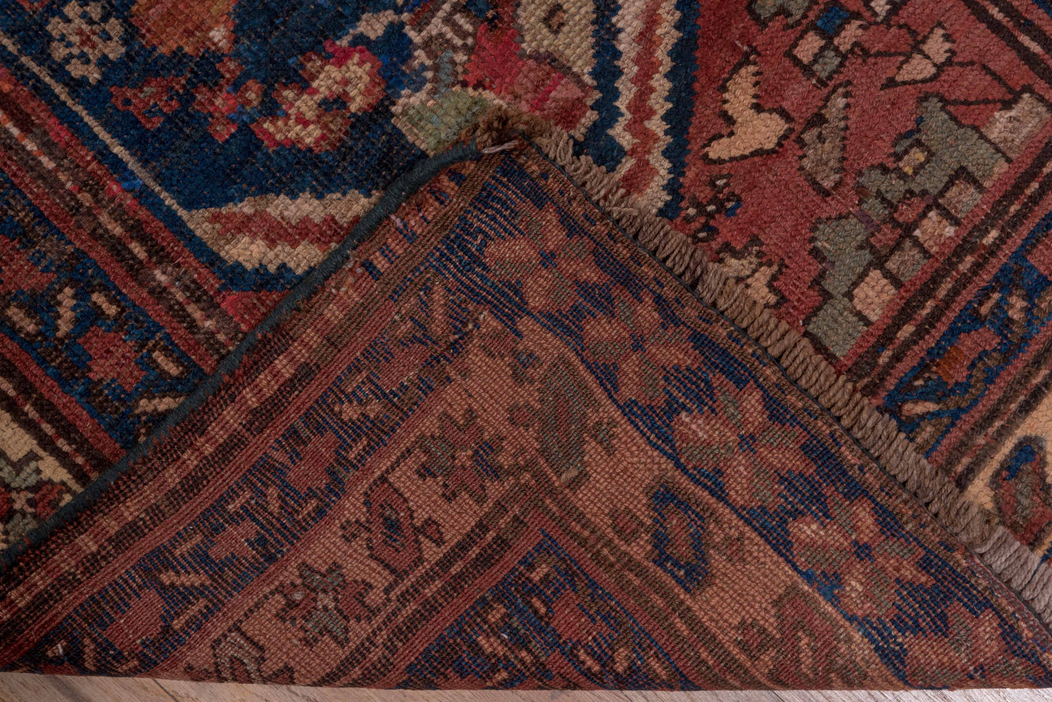 3' x 13' one-of-a-kind handmade antique Malayer runner rug. Color palette: navy, rust, ivory, camel, terracotta, indigo