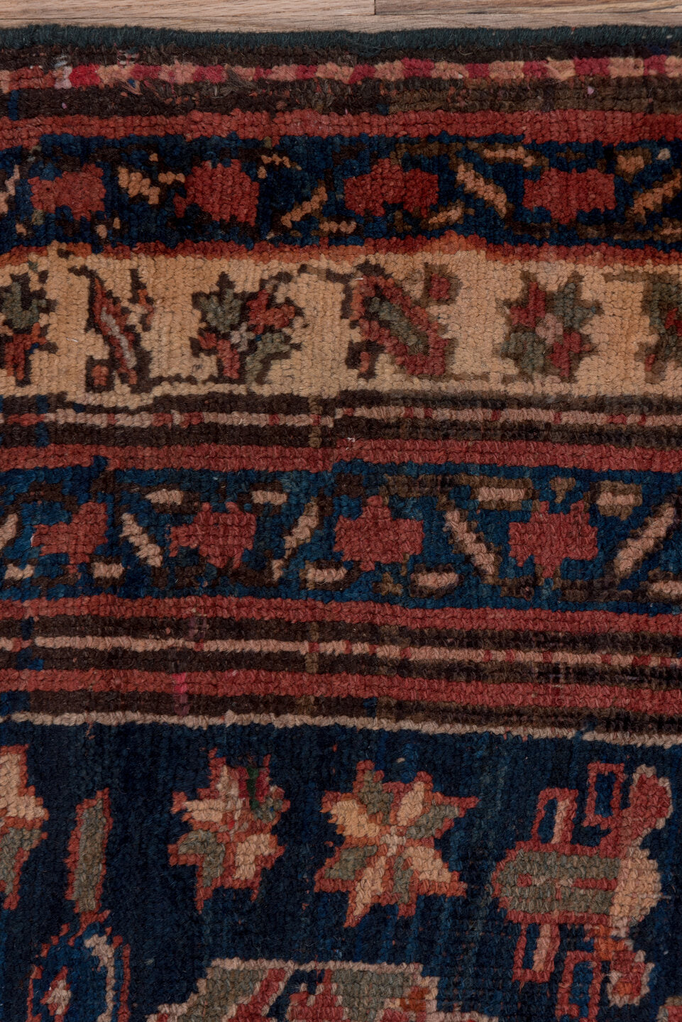 3' x 13' one-of-a-kind handmade vintage Malayer runner rug. Color palette: black, brown, gray, off-white, pink, red, snow