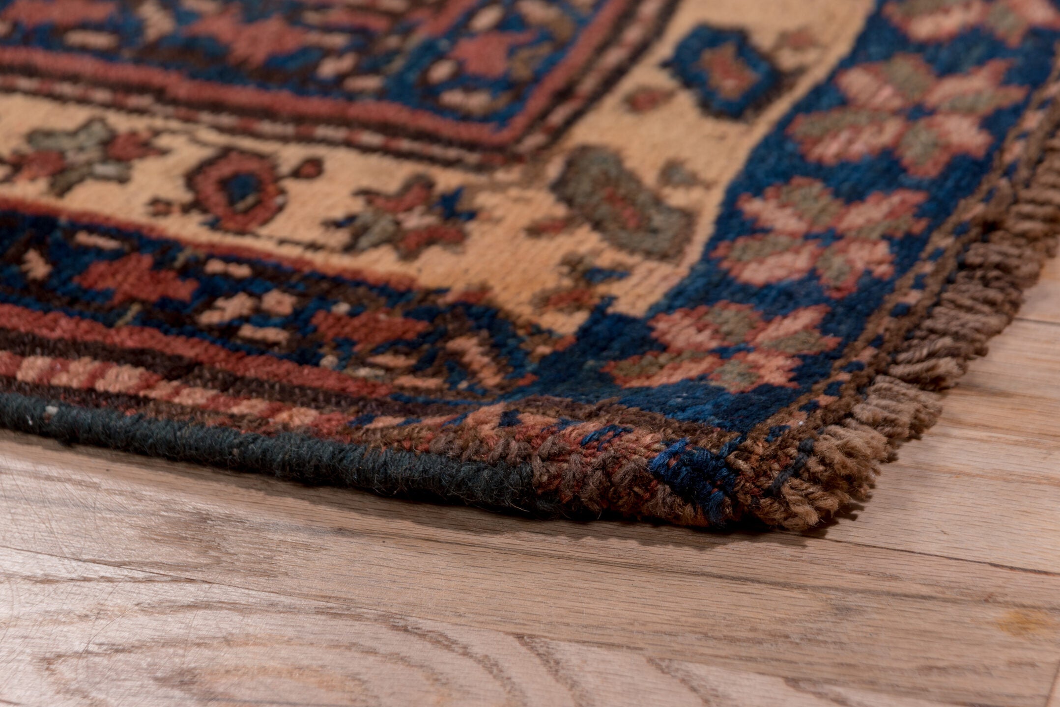 3' x 13' one-of-a-kind handmade vintage Malayer runner rug. Color palette: black, brown, gray, off-white, pink, red, snow