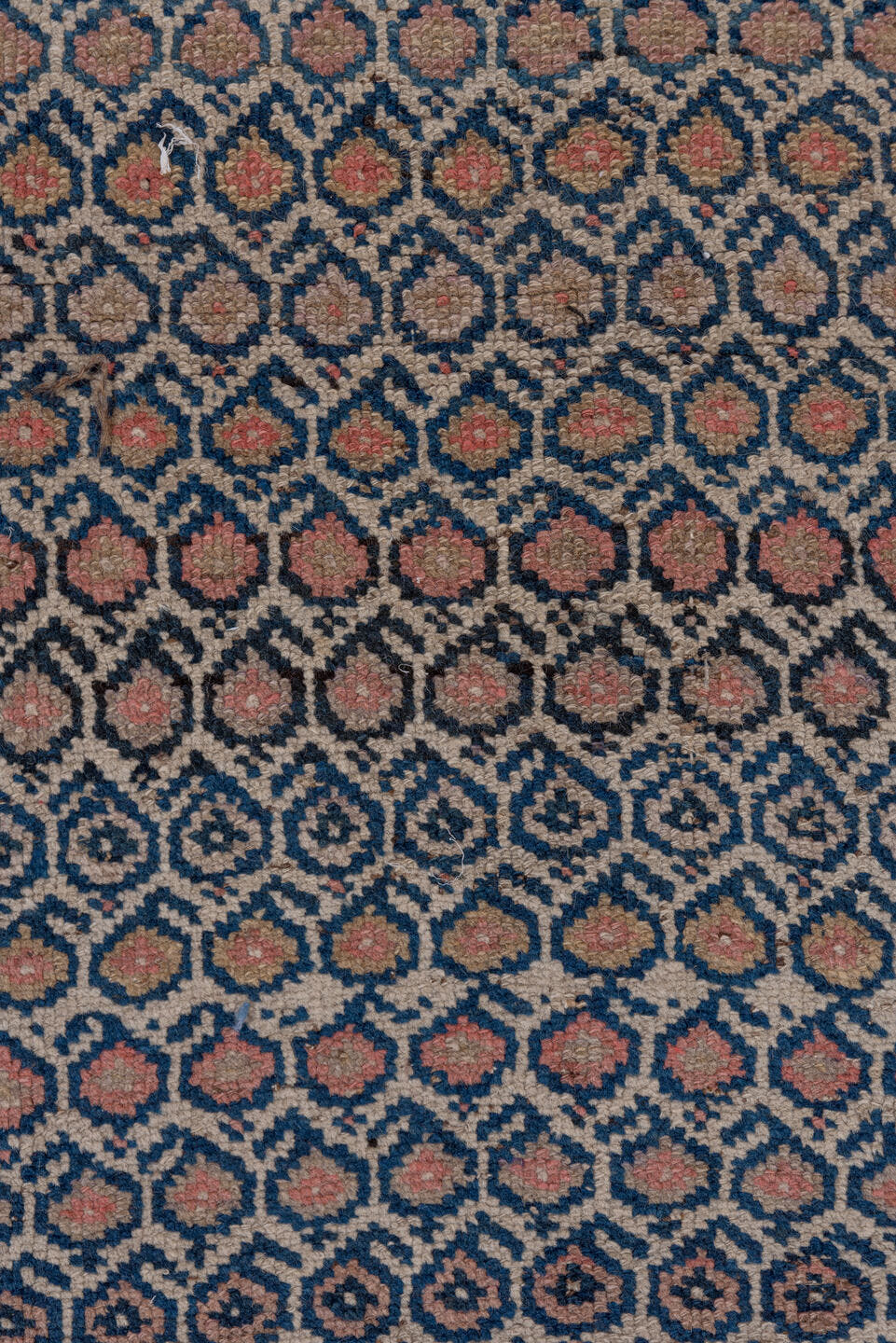 4' x 10' one-of-a-kind handmade antique Malayer runner rug. Color palette: ivory, rust, navy, rose, charcoal, taupe
