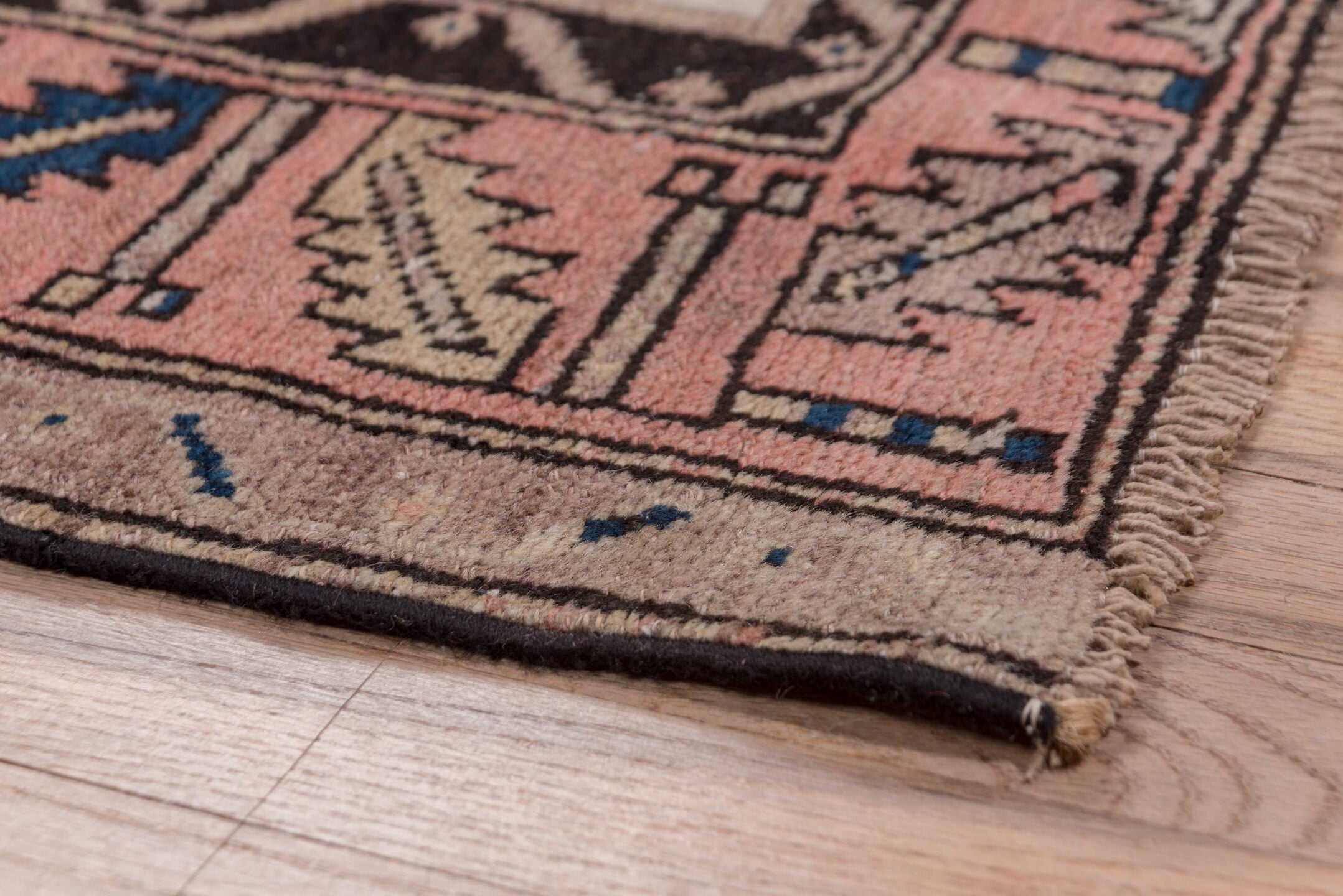 4' x 10' one-of-a-kind handmade vintage Malayer runner rug. Color palette: black, blue, brown, charcoal, gray, pink, red