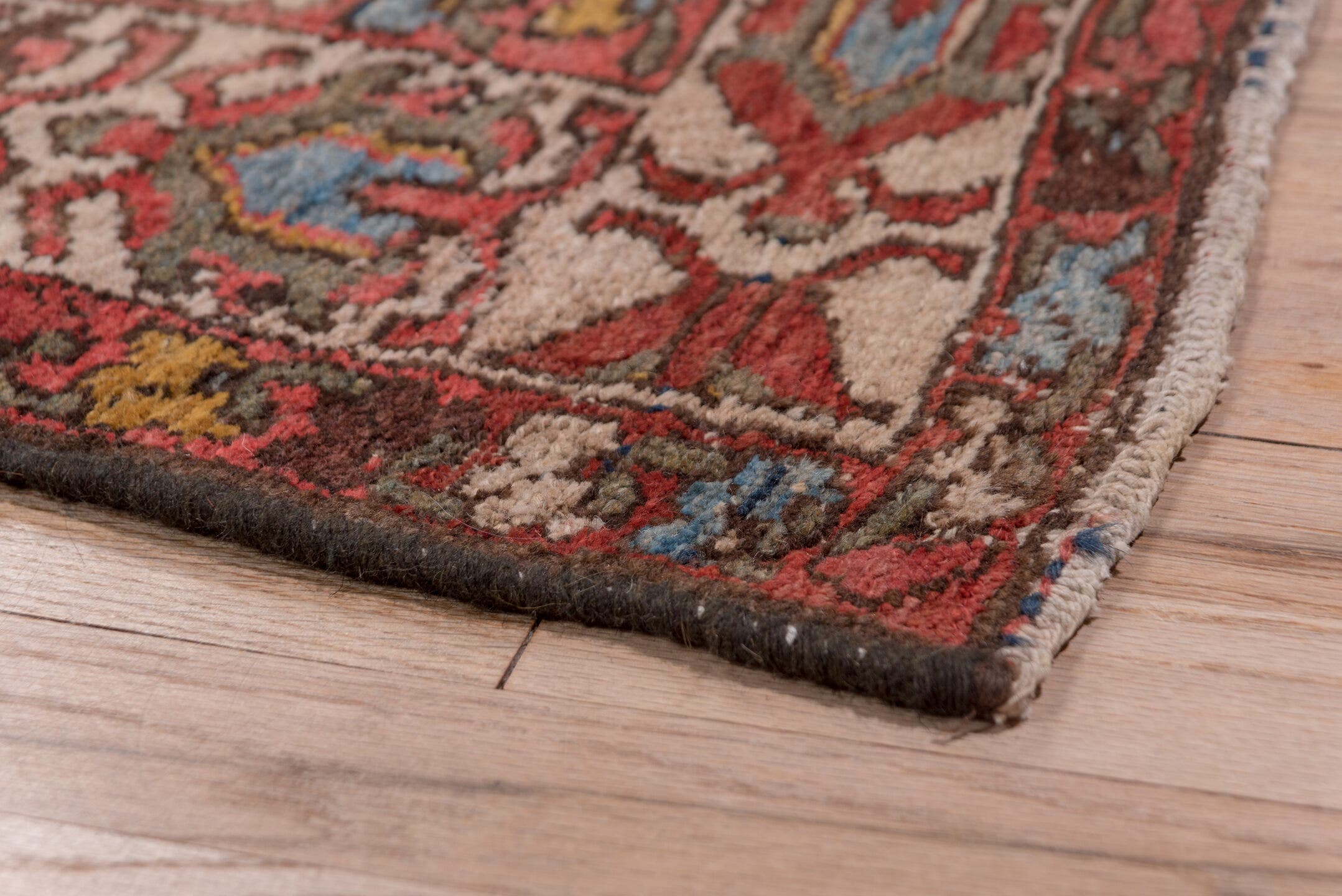 2' x 12' one-of-a-kind handmade antique Malayer runner rug. Color palette: brown, rust, camel, ivory, blue, burgundy