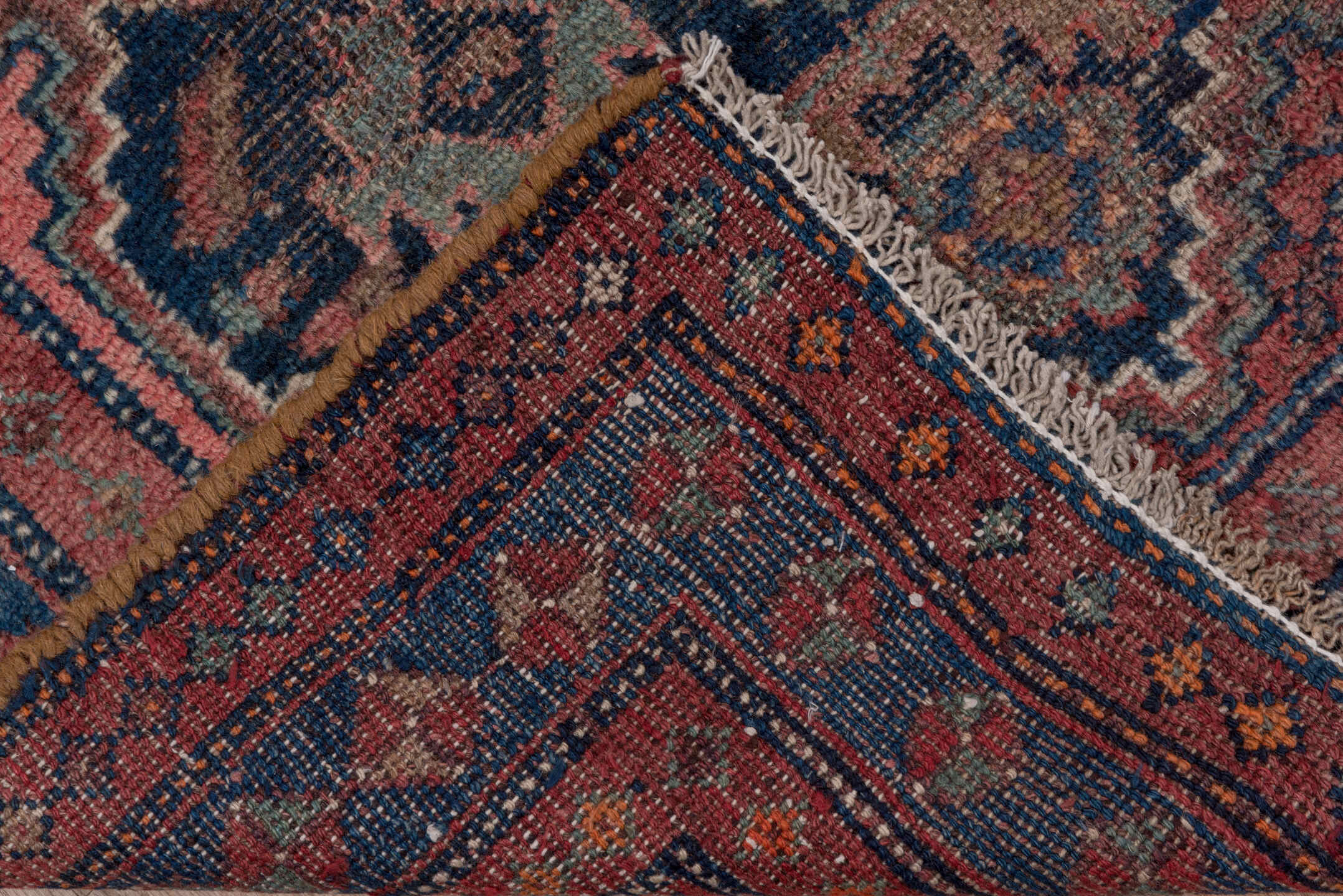 3' x 6' one-of-a-kind handmade antique Malayer small size rug. Color palette: indigo, rust, rose, slate, terra cotta, ivory