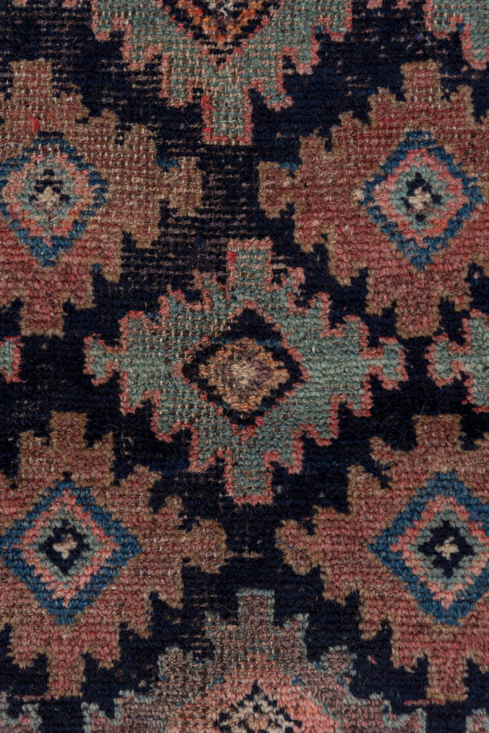 3' x 6' one-of-a-kind handmade antique Malayer small size rug. Color palette: indigo, rust, rose, slate, terra cotta, ivory