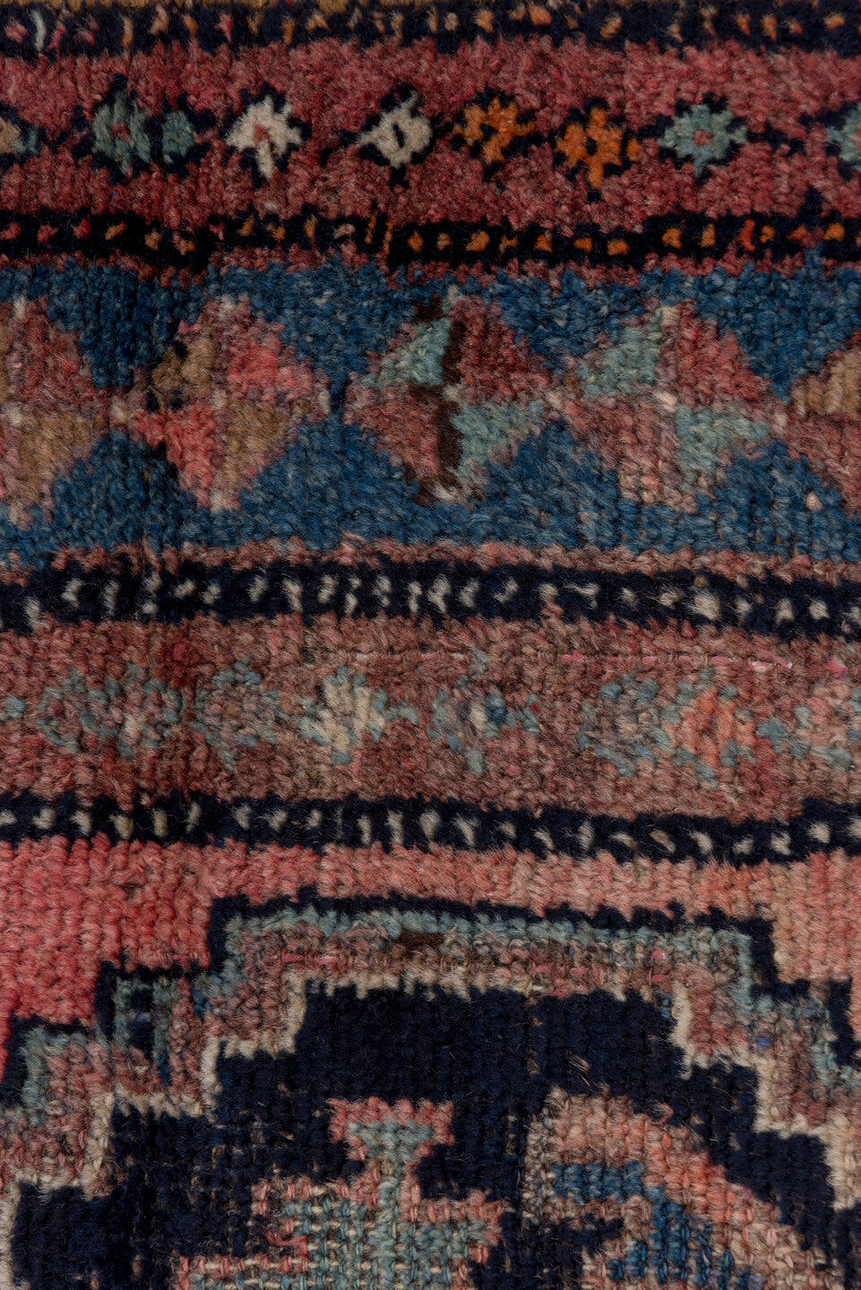 3' x 6' one-of-a-kind handmade antique Malayer small size rug. Color palette: indigo, rust, rose, slate, terra cotta, ivory