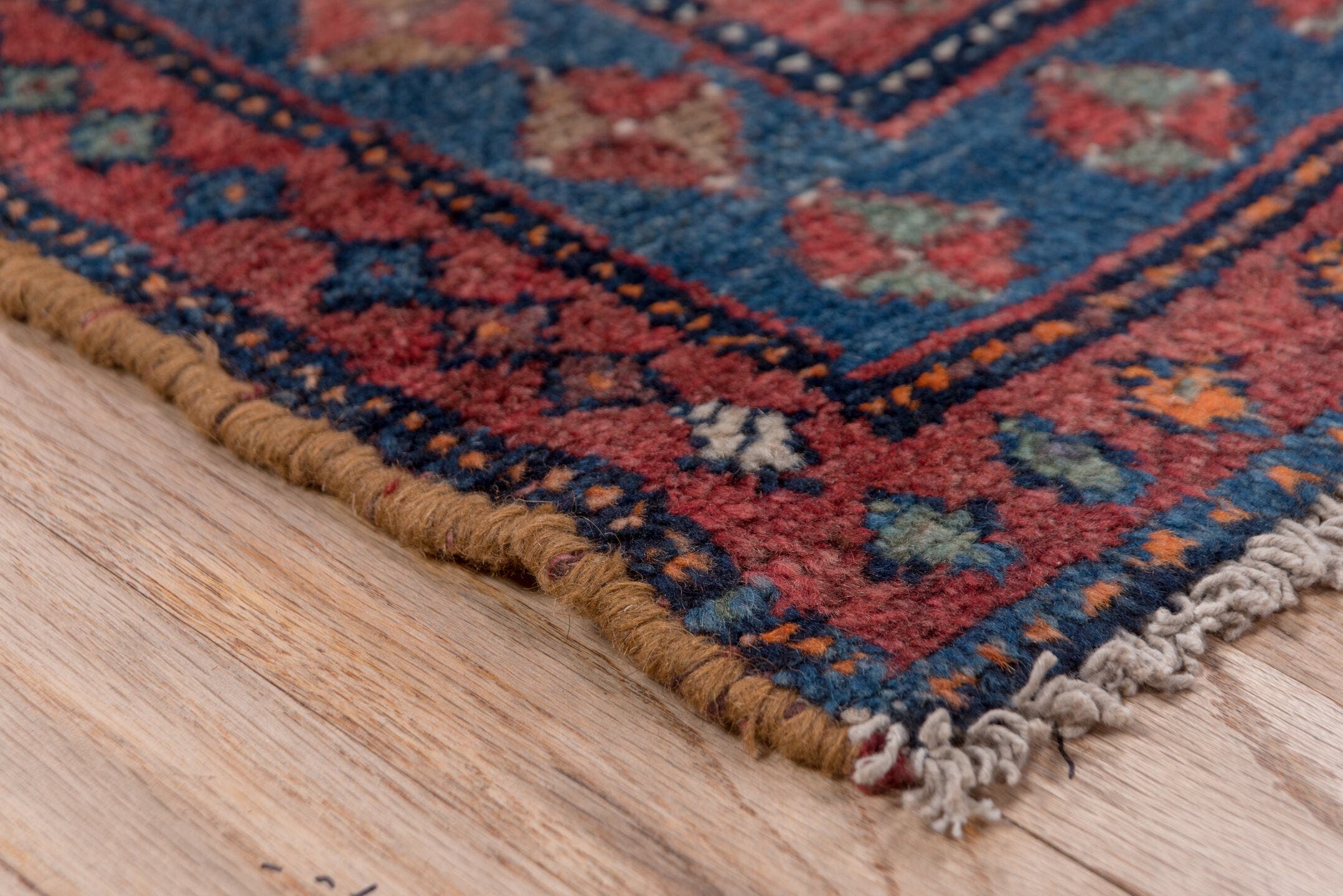 3' x 6' one-of-a-kind handmade antique Malayer small size rug. Color palette: indigo, rust, rose, slate, terra cotta, ivory