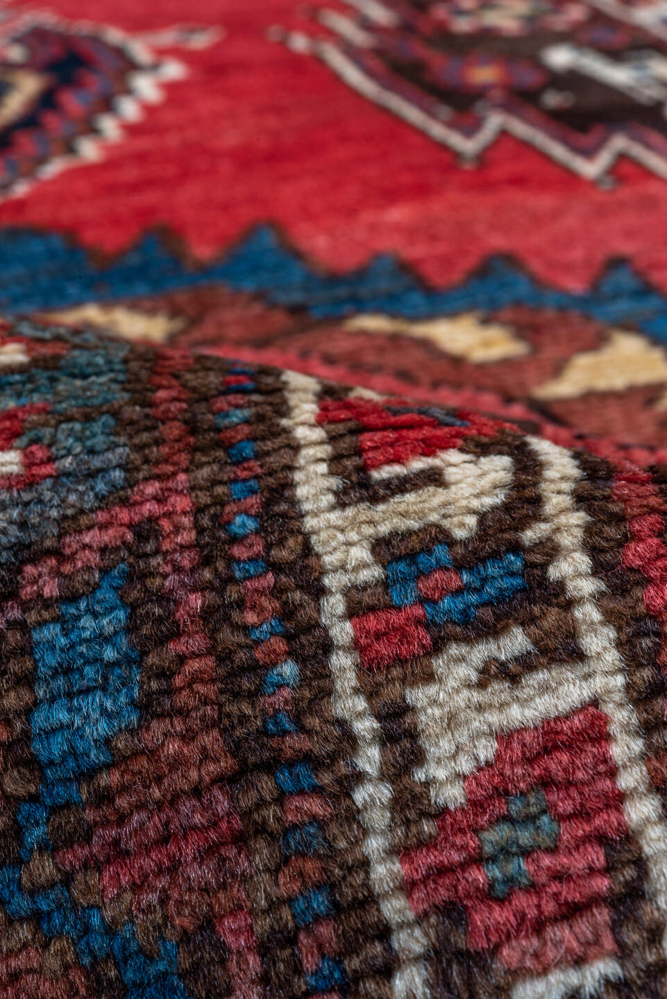 3' x 11' one-of-a-kind handmade vintage Malayer runner rug. Color palette: rose, rust, navy, ivory, sky_blue, burgundy