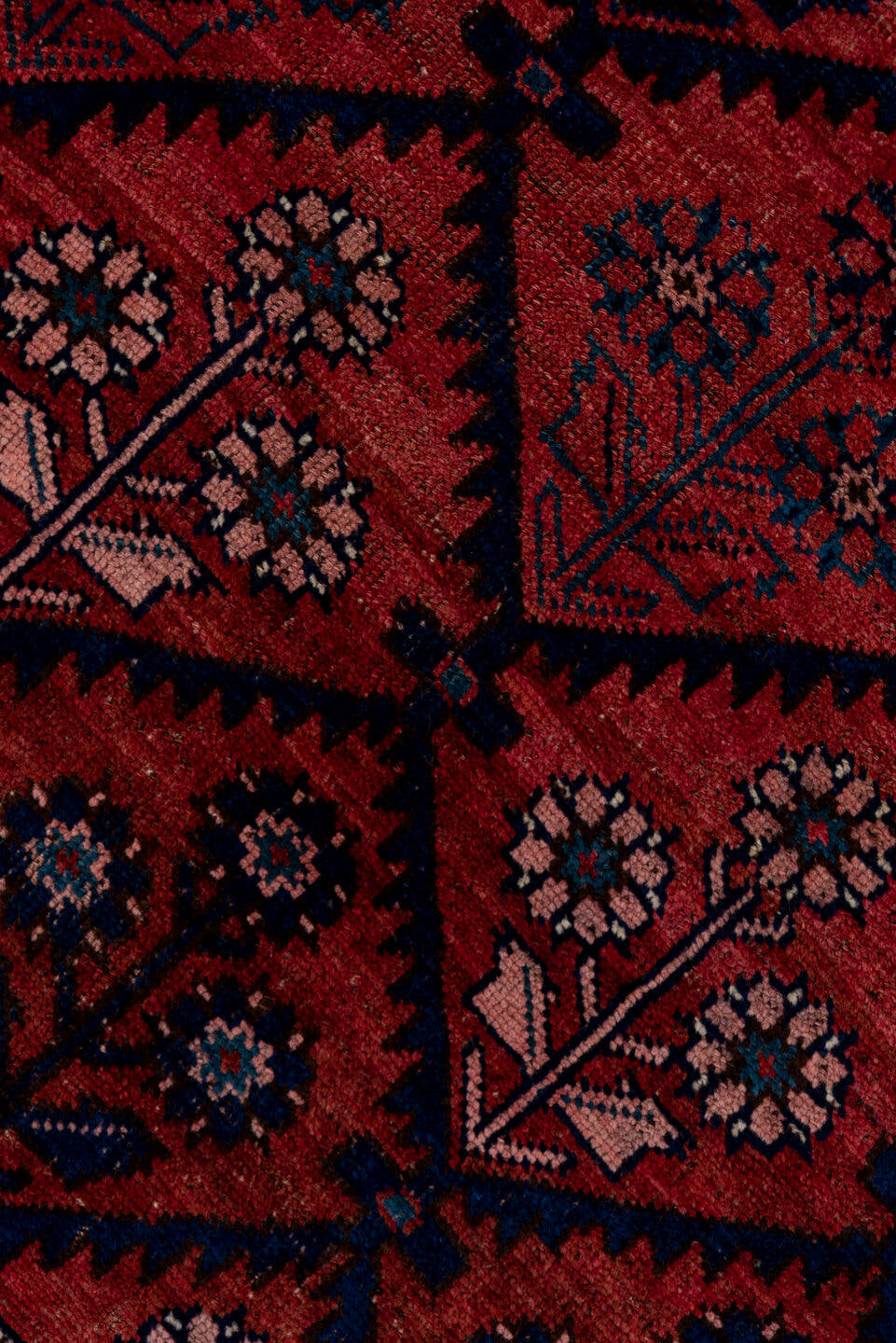 4' x 7' one-of-a-kind handmade antique Bidjar rug. Color palette: rose, navy, ivory, burgundy, dusty pink, camel, slate
