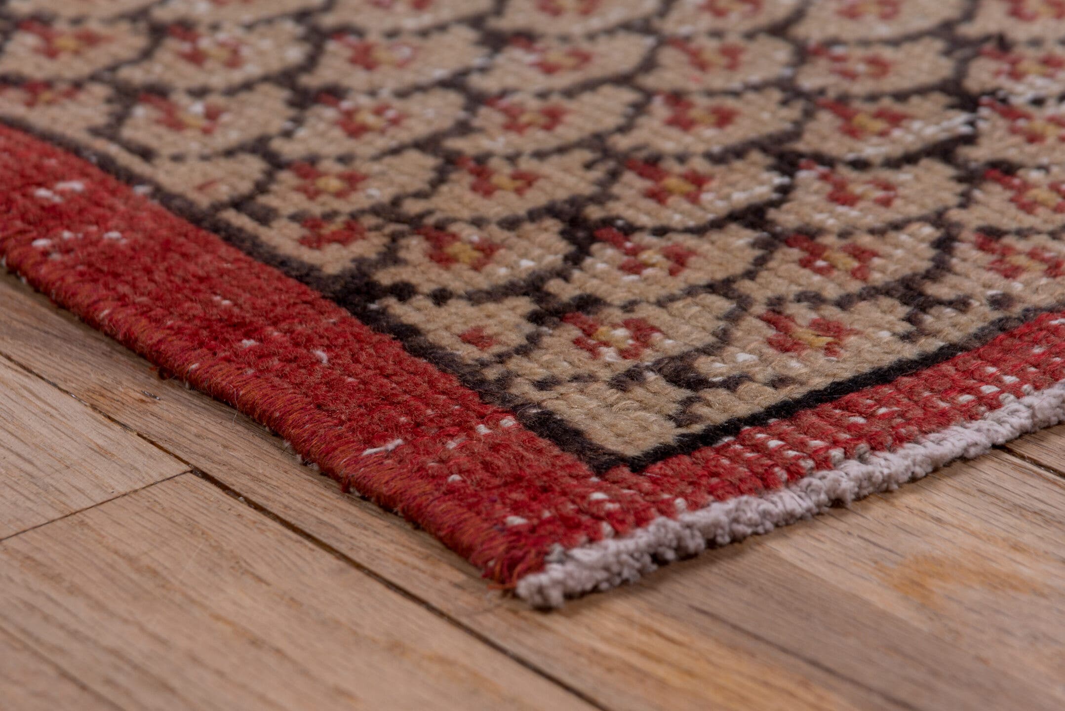 4' x 7' one-of-a-kind handmade vintage Oushak rug. Color palette: ivory, rust, charcoal, taupe, camel, terracotta, brown
