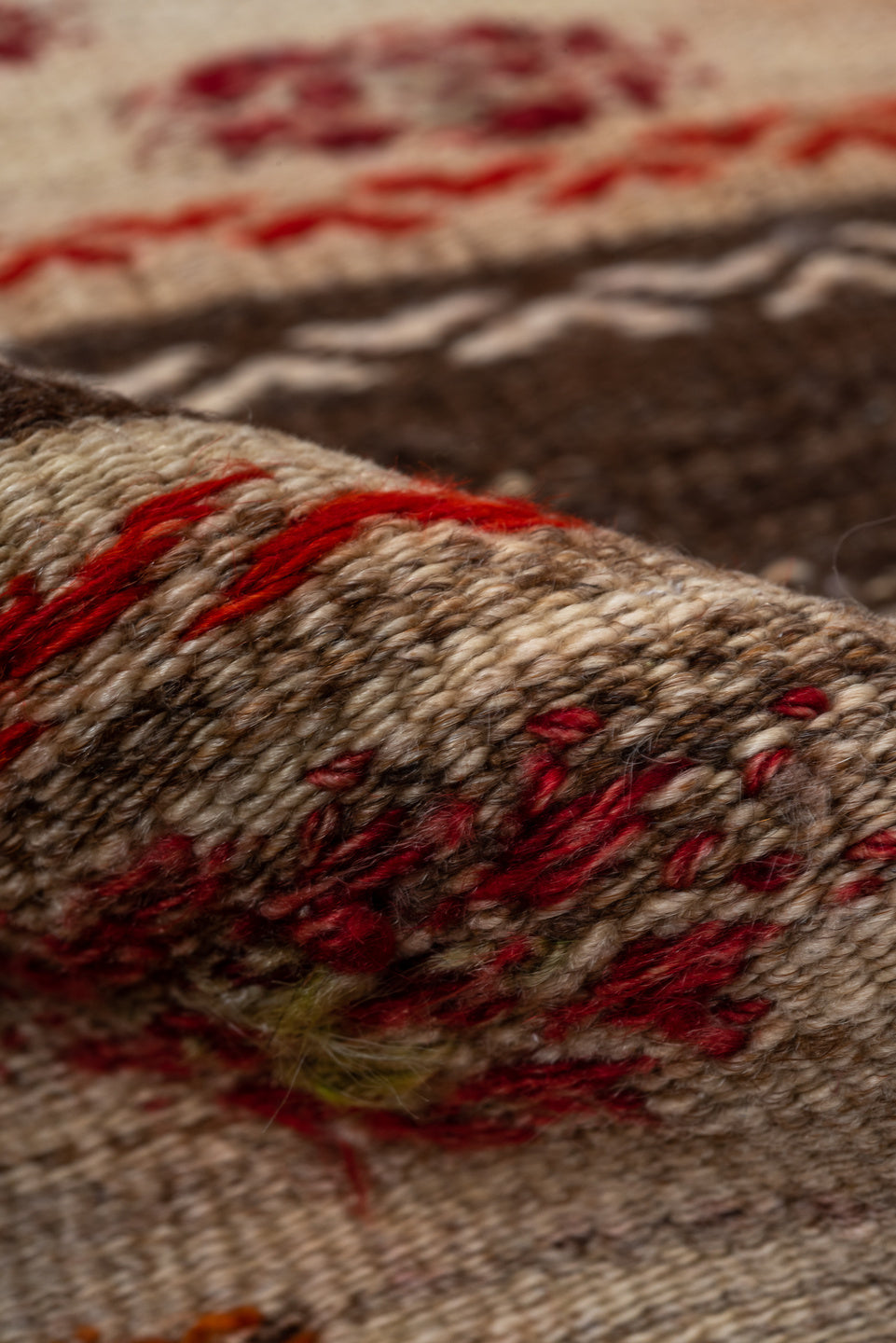 2' x 3' one-of-a-kind handmade vintage Jijim small size rug. Color palette: black, brown, gray, light gray, off-white, red