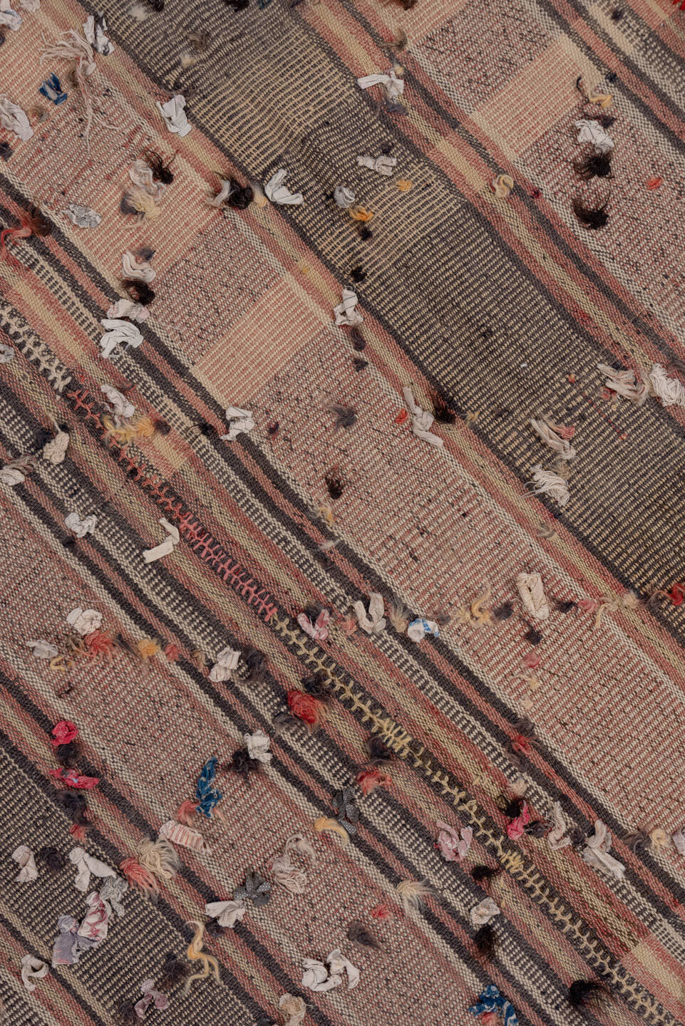 5' x 9' one-of-a-kind handmade vintage Kilim medium size rug. Color palette: taupe, brown, blush, charcoal, ivory, rust