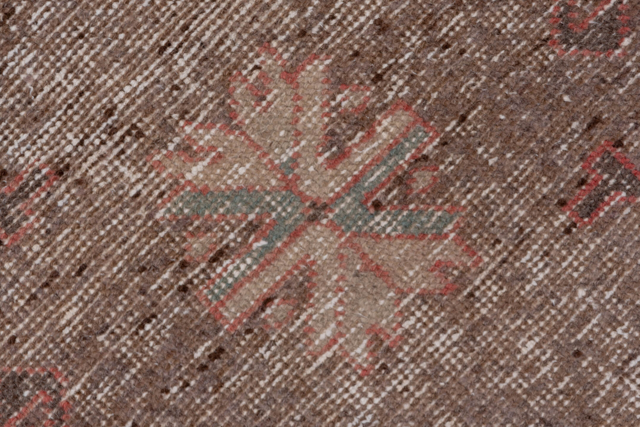 2' x 7' one-of-a-kind handmade vintage Oushak runner rug. Color palette: brown, gray, light gray, off-white, pink, red