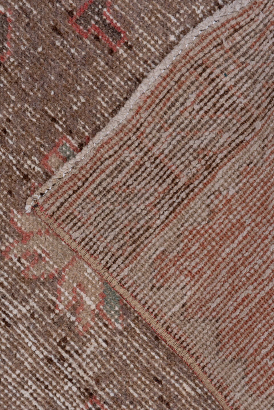 2' x 7' one-of-a-kind handmade vintage Oushak runner rug. Color palette: rose, taupe, ivory, dusty coral, brown, sage, pink