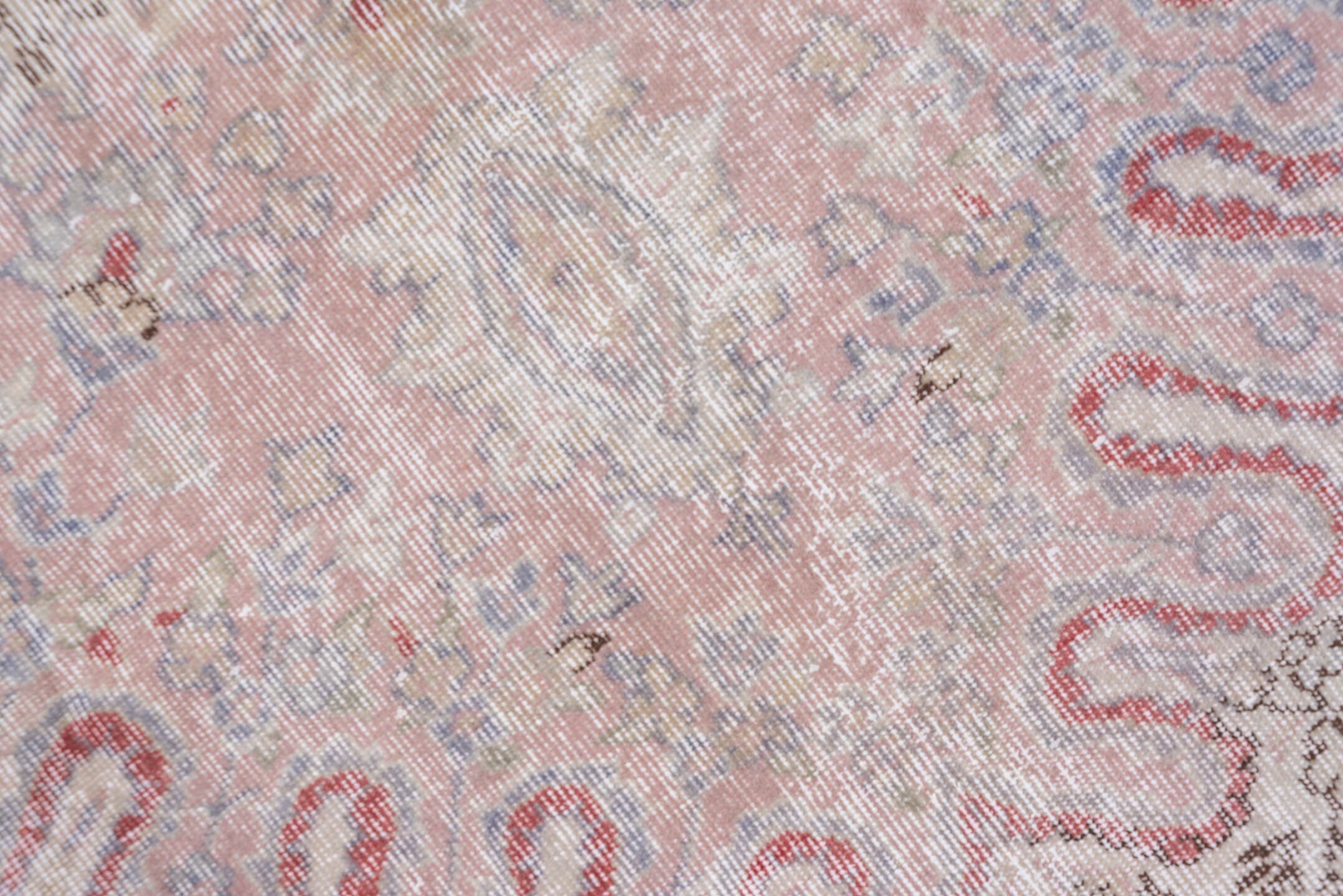 5' x 8' one-of-a-kind handmade vintage Oushak medium size rug. Color palette: blush, ivory, taupe, dusty rose, slate, sage