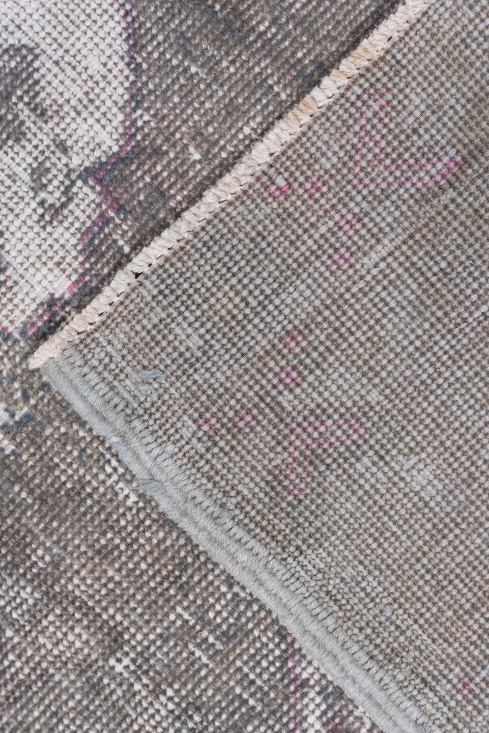 4' x 7' one-of-a-kind handmade vintage Oushak rug. Color palette: taupe, ivory, slate, lavender, rose, charcoal, beige, gray