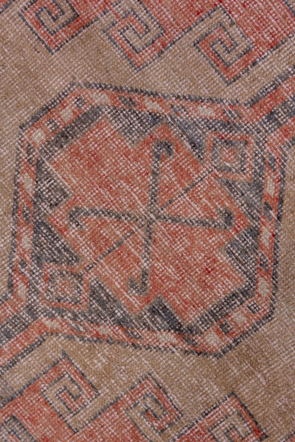 2' x 11' one-of-a-kind handmade vintage Oushak runner rug. Color palette: coral, taupe, slate, rose, ivory, terracotta