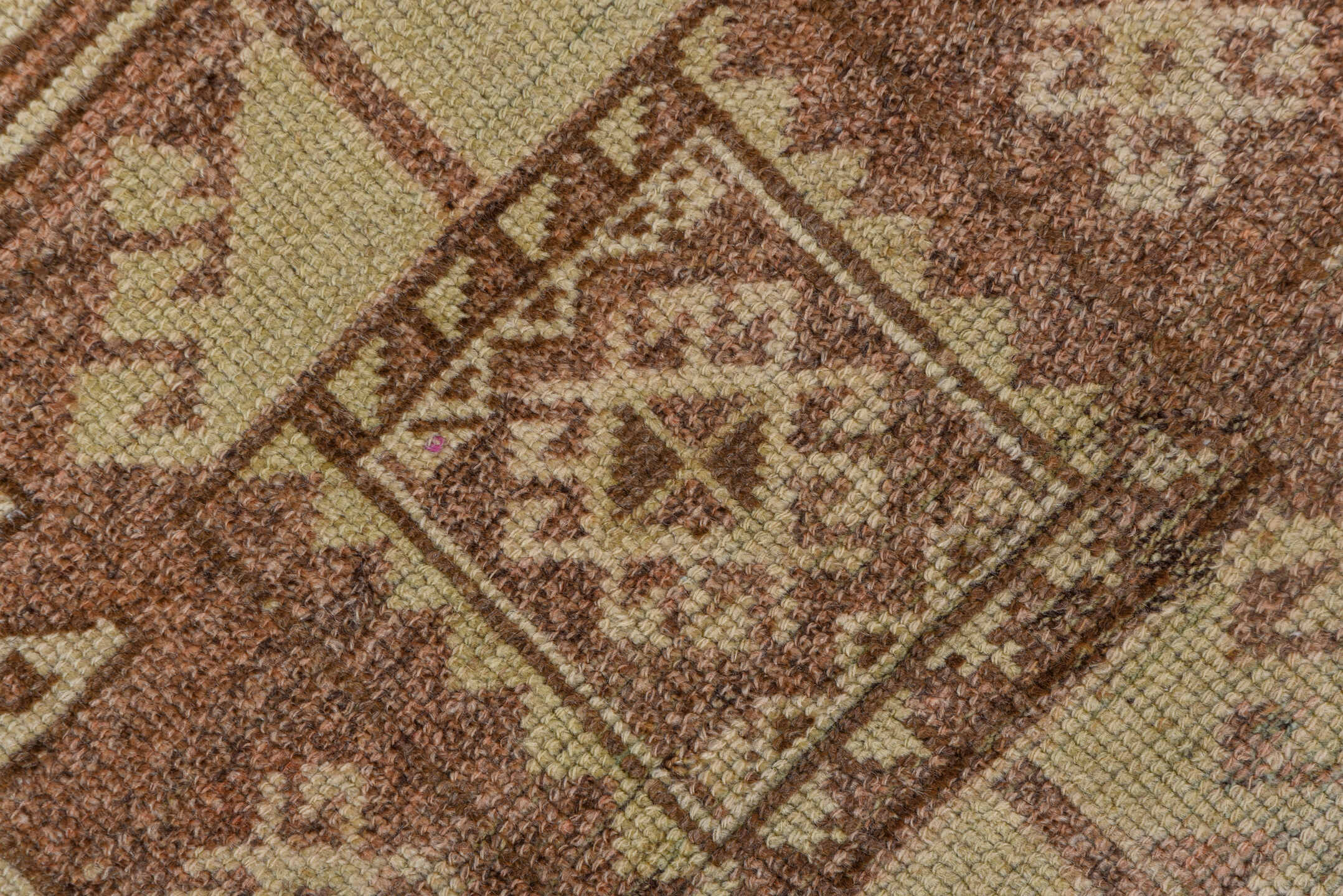 2' x 7' one-of-a-kind handmade vintage Oushak runner rug. Color palette: brown, ivory, taupe, blush, camel, rose, beige