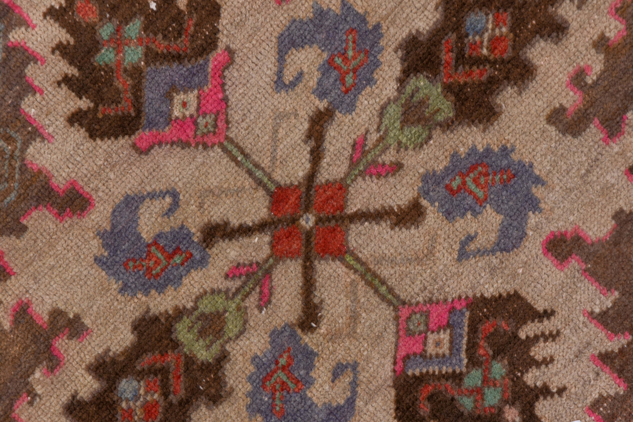 2' x 10' one-of-a-kind handmade vintage Oushak runner rug. Color palette: brown, gray, indian red, pink, red, redwood