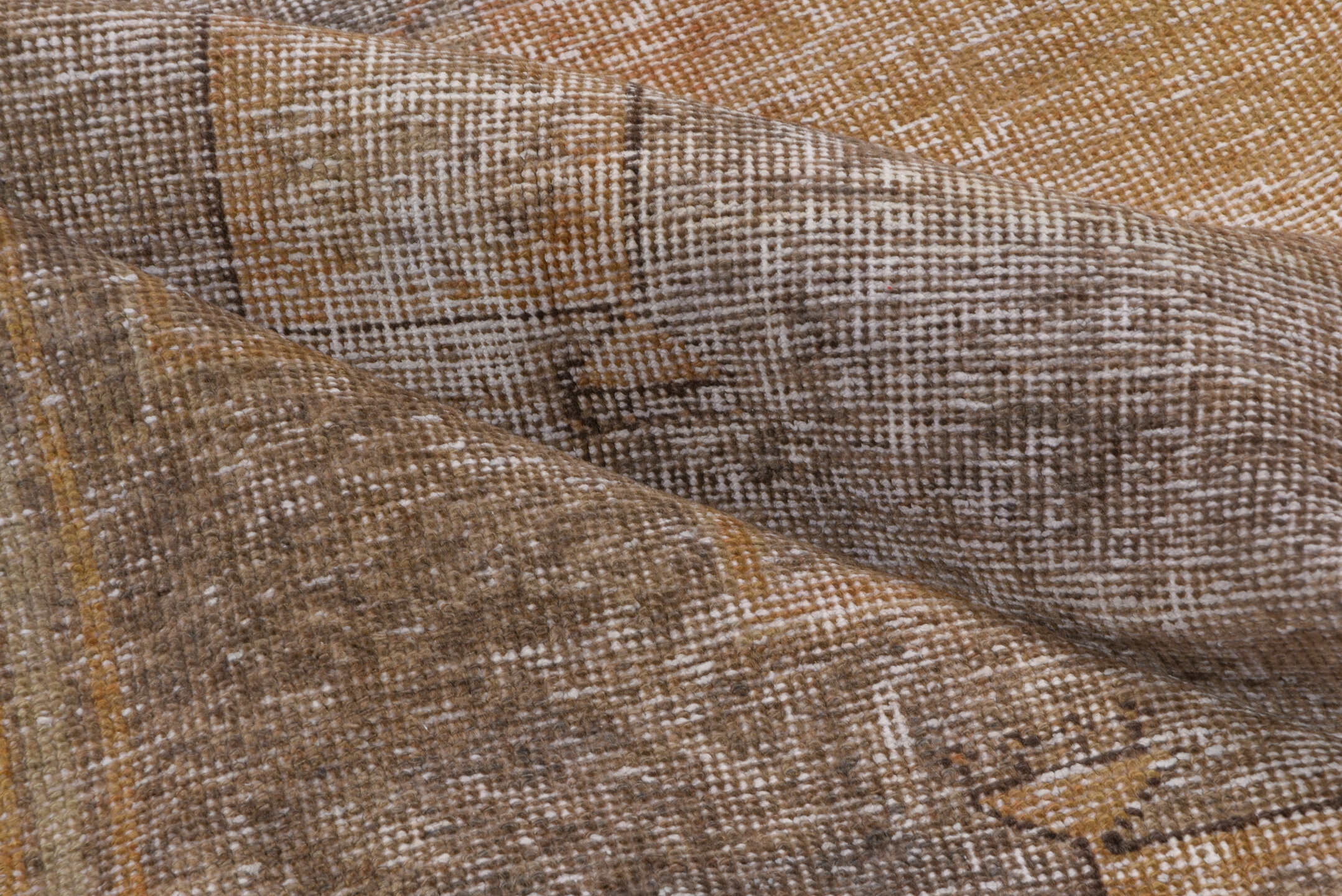 3' x 12' one-of-a-kind handmade vintage Oushak runner rug. Color palette: taupe, camel, beige, ivory, greige, gray