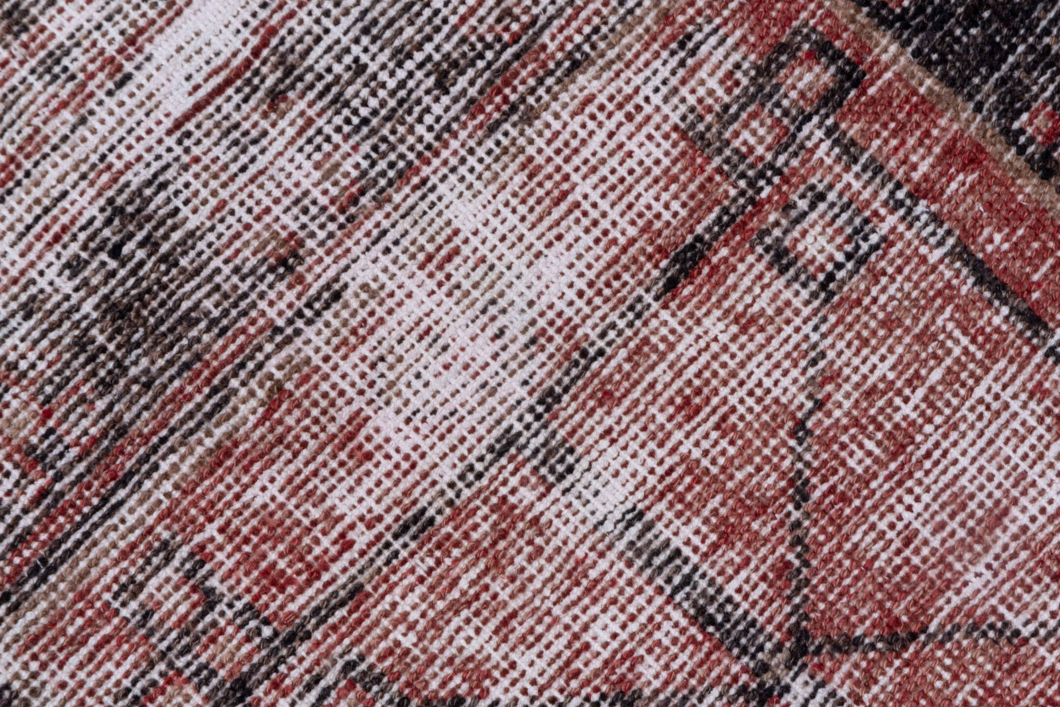 2' x 11' one-of-a-kind handmade vintage Oushak runner rug. Color palette: terra cotta, charcoal, rose, ivory, taupe