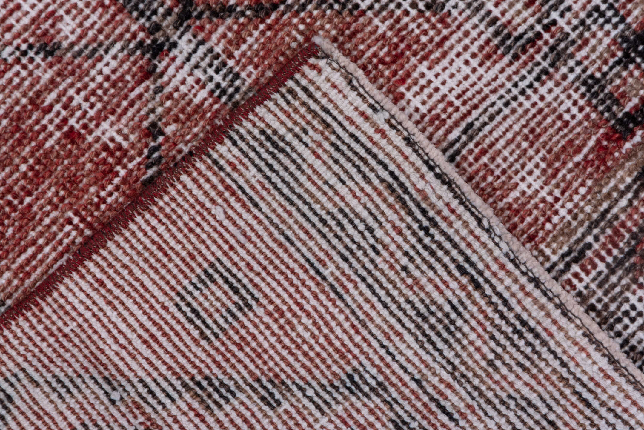 2' x 11' one-of-a-kind handmade vintage Oushak runner rug. Color palette: terra cotta, charcoal, rose, ivory, taupe