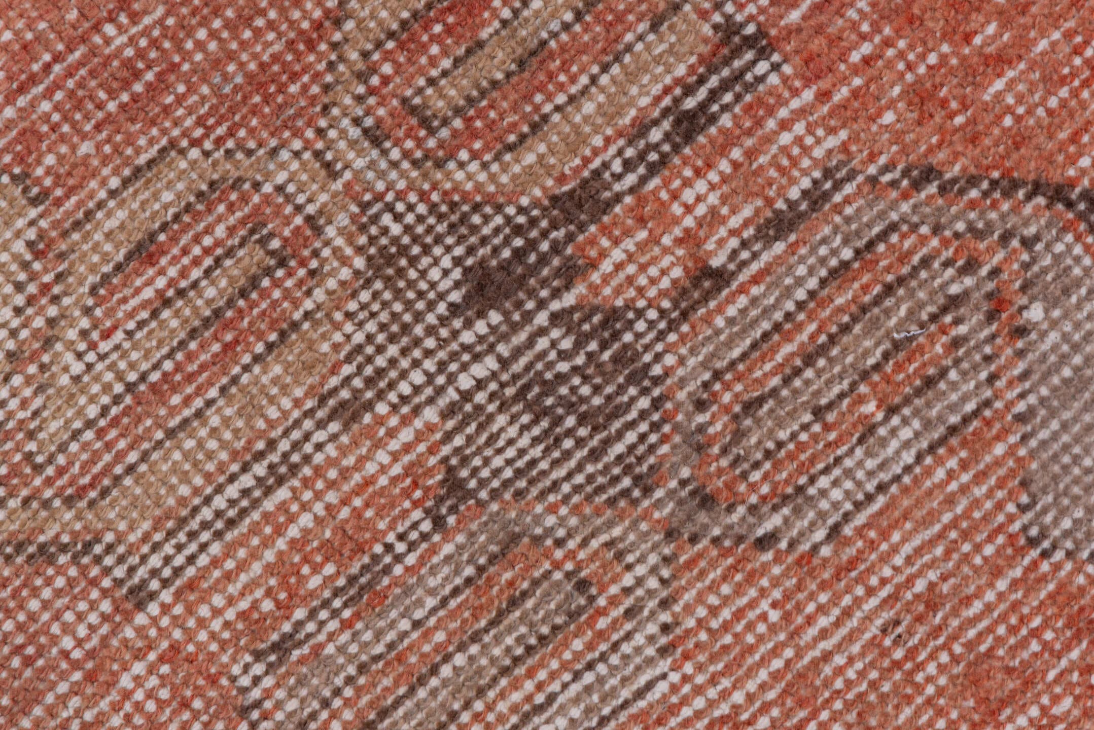 3' x 8' one-of-a-kind handmade vintage Oushak runner rug. Color palette: coral, taupe, ivory, charcoal, rose, camel